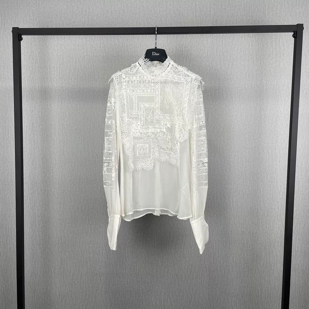 Ermanno Scervino Ermanno Scervino White Silk Lace Shirt Size M / US 6-8 / IT 42-44 - 1 Thumbnail