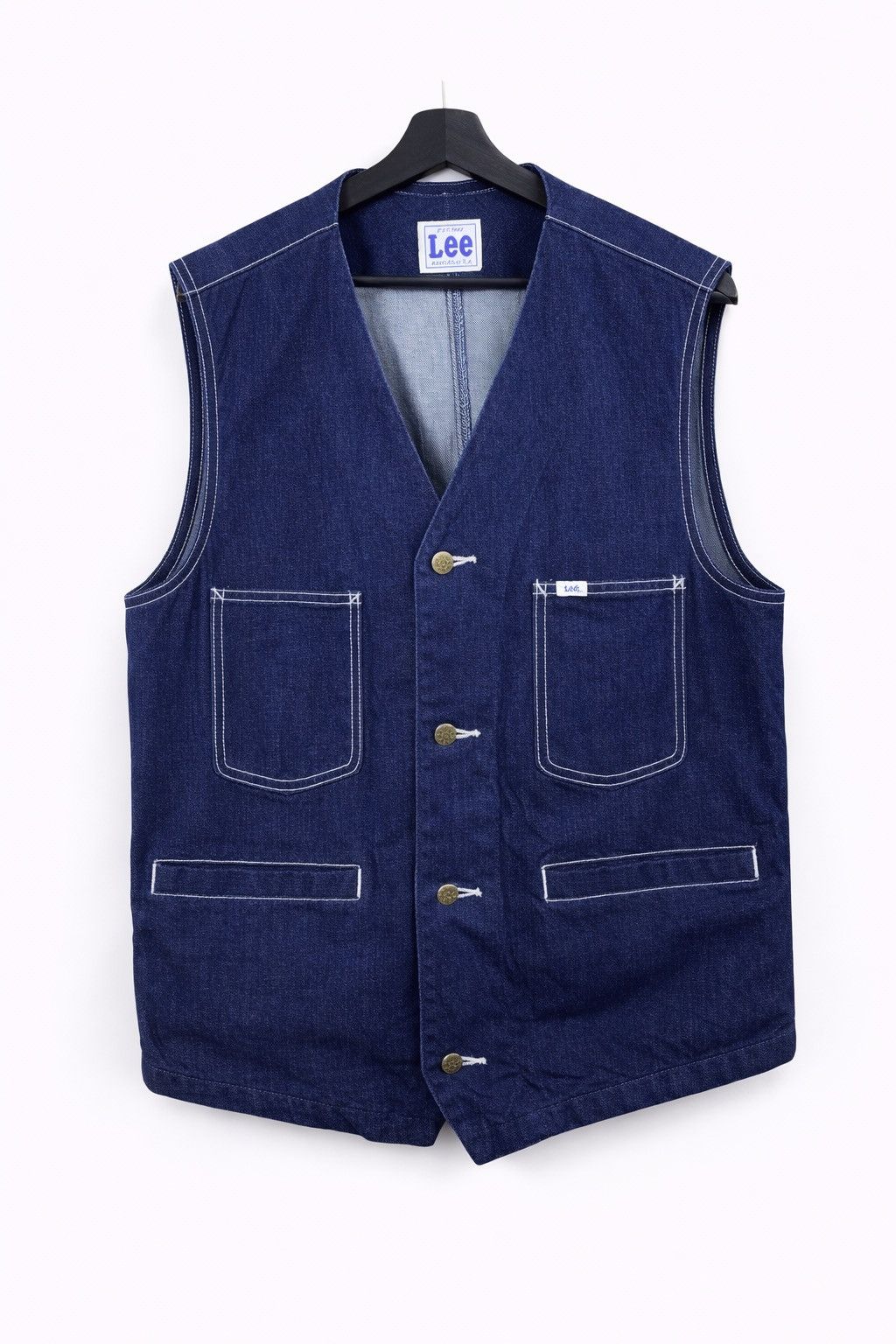 Lee Denim Workwear Vest Indigo Blue Button-Up Utility Vest