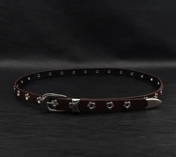 Vision Streetwear Leather Belt with Floral Studs Size ONE SIZE - 6 Thumbnail