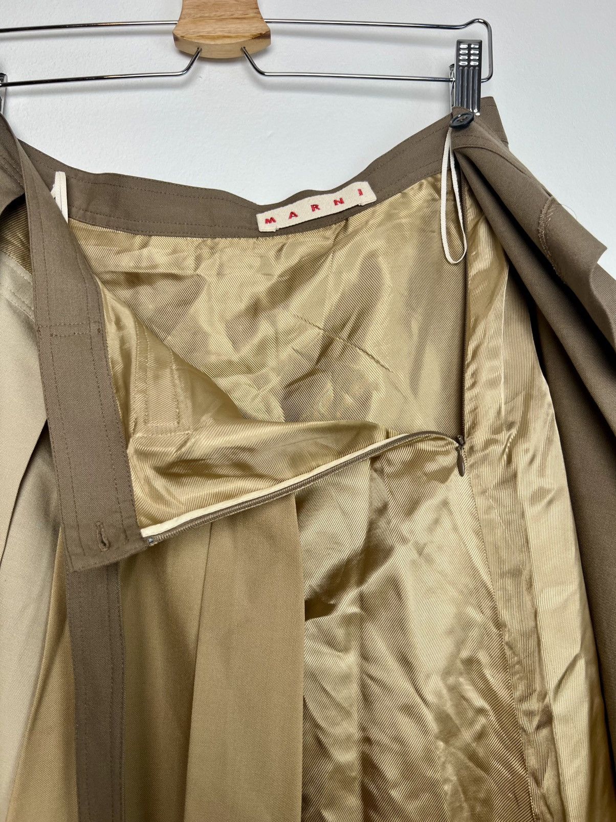Marni Marni paneled wool mid-length skirt in khaki and tan Size 27" / US 4 / IT 40 - 6 Thumbnail