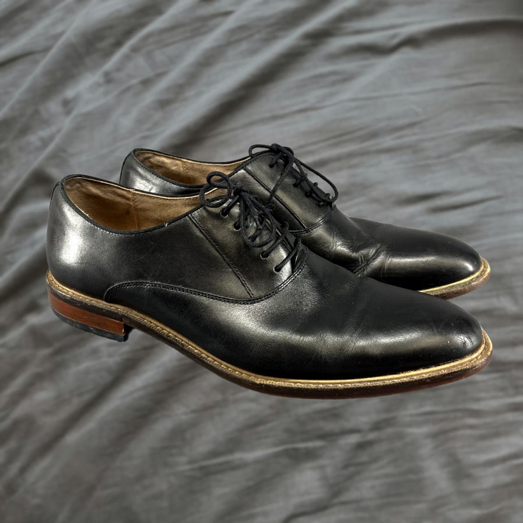 Aston Grey Collection Mens Black Leather Oxford Dress Shoes Size 11
