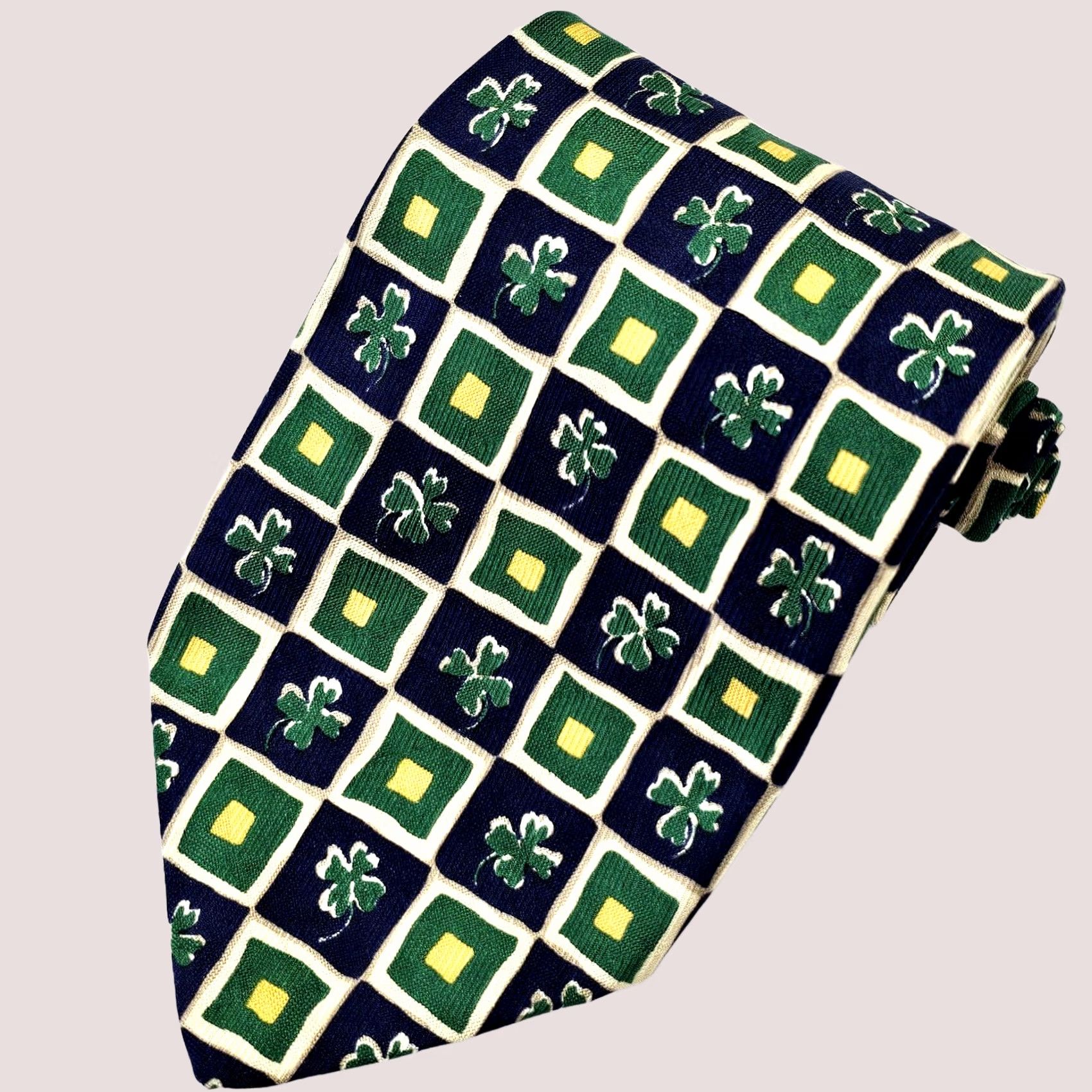Robert Talbott Robert Talbott Necktie Mens Green Blue Silk Clover St. Patricks Woven Tie USA Tie Pattern Geometric Adult Classic 57 1/2" 4" Width Mens Size ONE SIZE - 1 Thumbnail