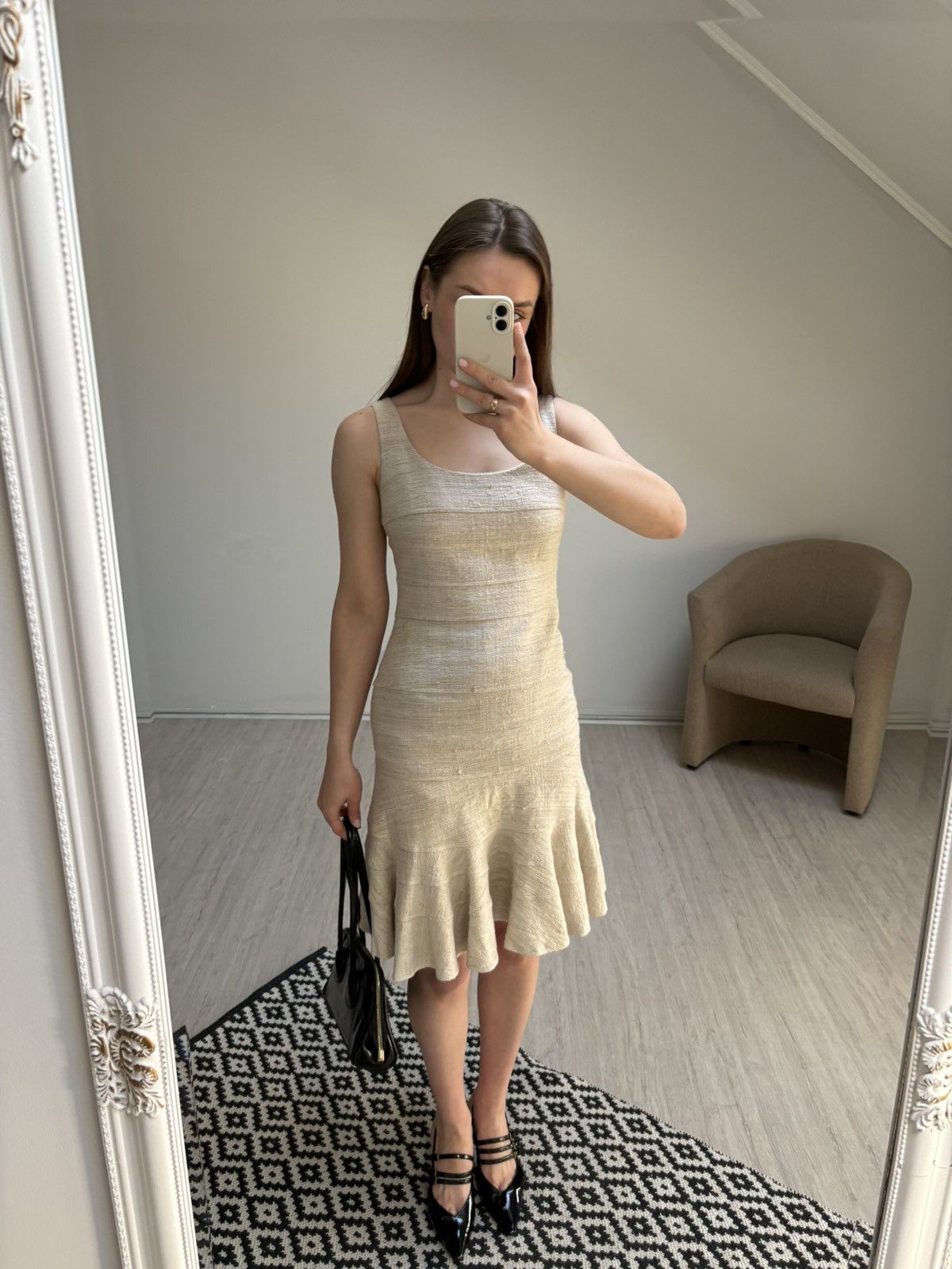 Akris Akris Punto 100% Silk Raw Silk Dress Beige Sleeveless US 4 Size S / US 4 / IT 40 - 7 Thumbnail