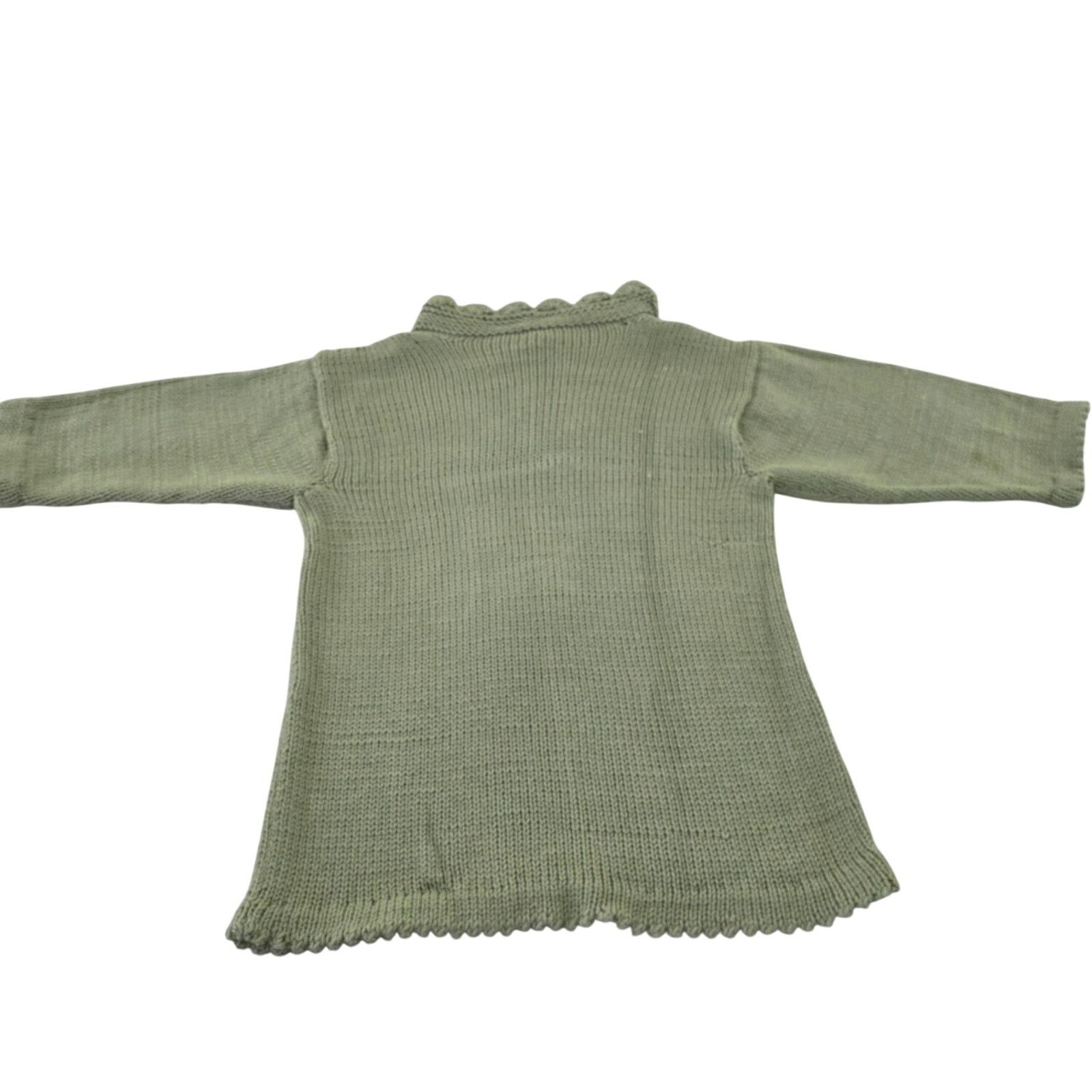 The Unbranded Brand Hand-Knitted Sage Green Sweater Scalloped Collar 3/4 Sleeve Size M / US 6-8 / IT 42-44 - 3 Thumbnail