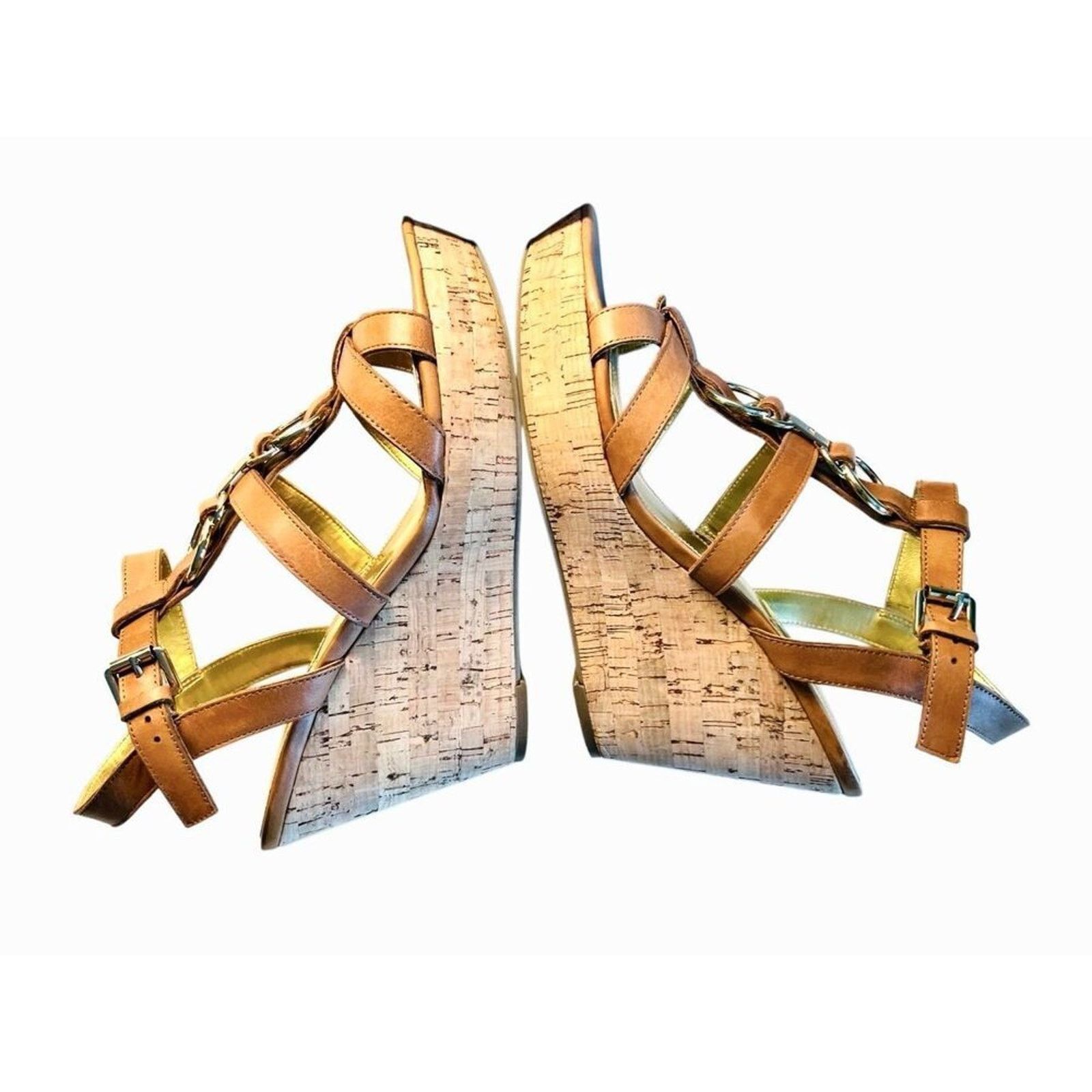 Marc Fisher Marc Fisher Genny Brown Leather Strappy Wedge Sandals 10M Size US 10 / IT 40 - 4 Thumbnail