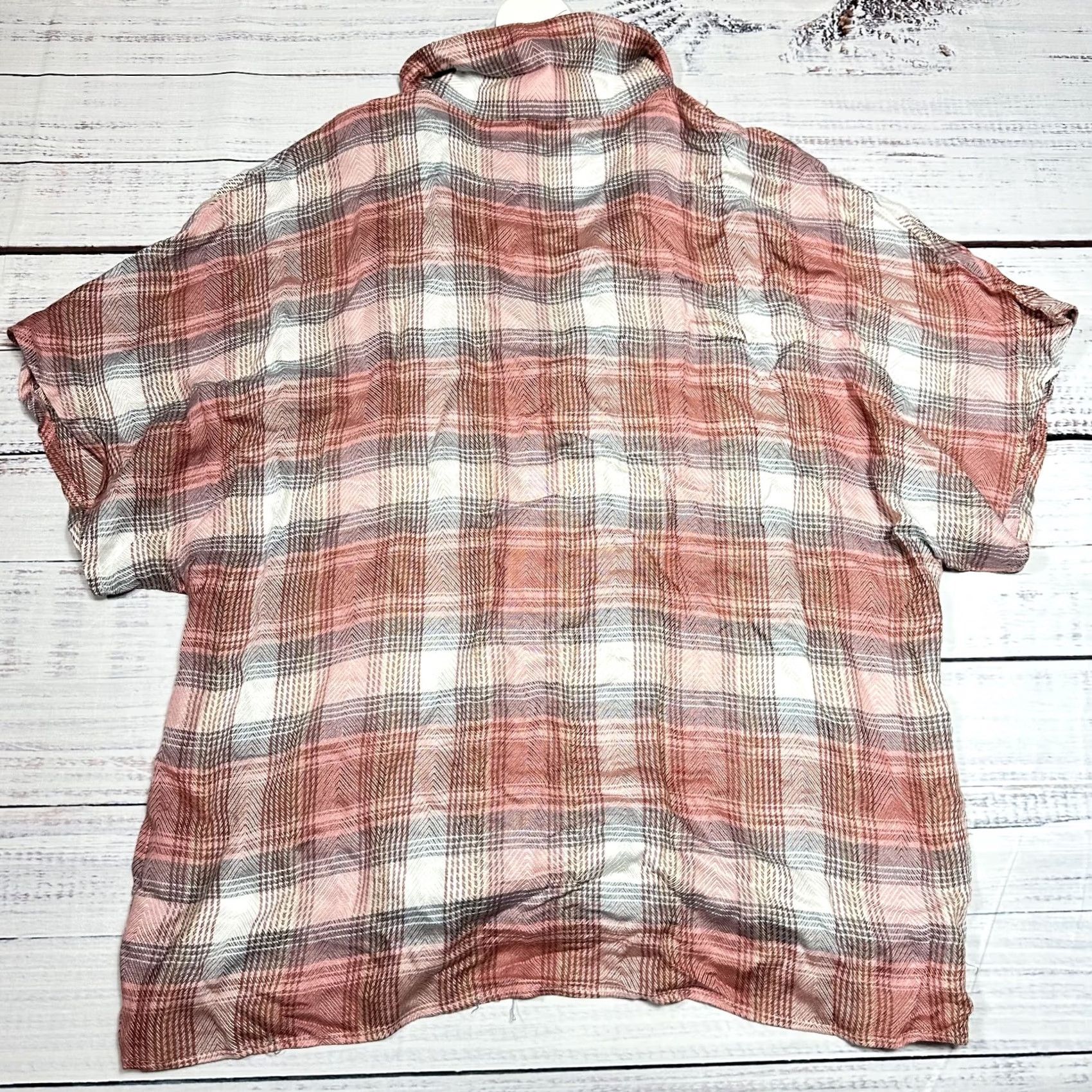 Vintage En Creme Pink Gray Plaid Cropped Shirt Knot Tie Front Short Sleeve Rayon M NWT Womens Shirt Size M / US 6-8 / IT 42-44 - 3 Thumbnail