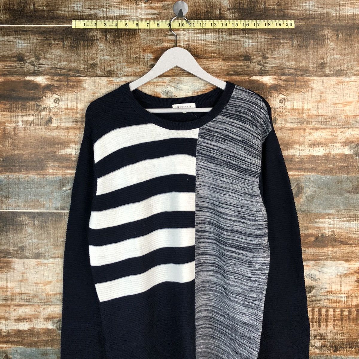 Homespun Knitwear × Japanese Brand The TK Shop Grey patchwork design Knitwear #A1540 Size US M / EU 48-50 / 2 - 2 Thumbnail