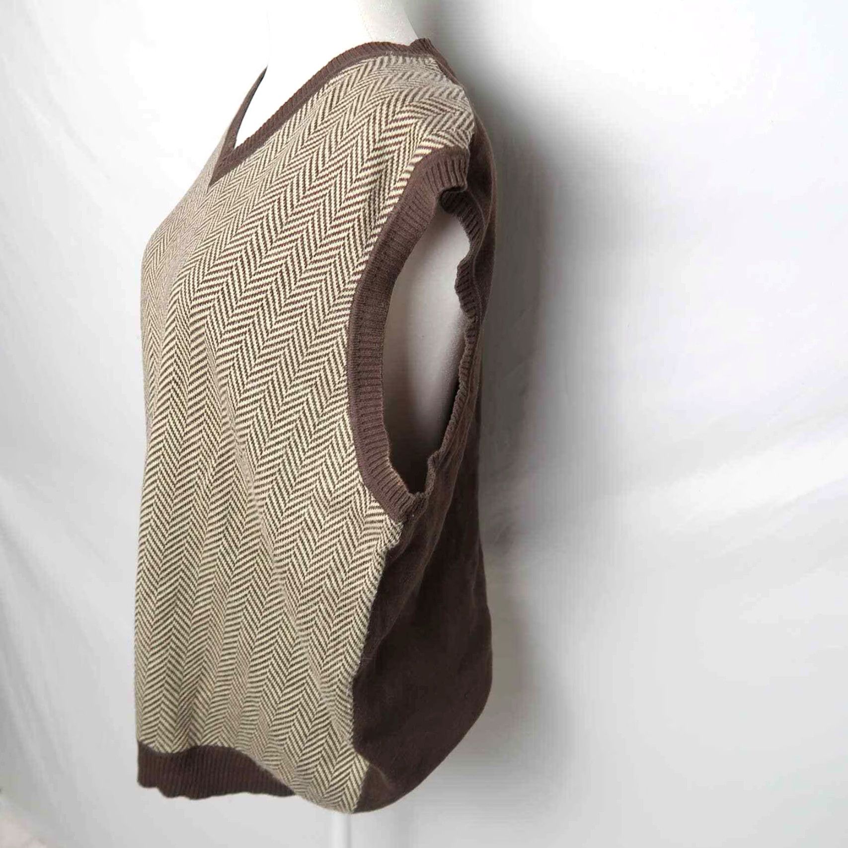 Vintage American Classics by Russell Simmons Brown Tan Herringbone Knit Sweater Vest L Men V-Neck Knitted Cotton Blend Casual Size US L / EU 52-54 / 3 - 3 Thumbnail
