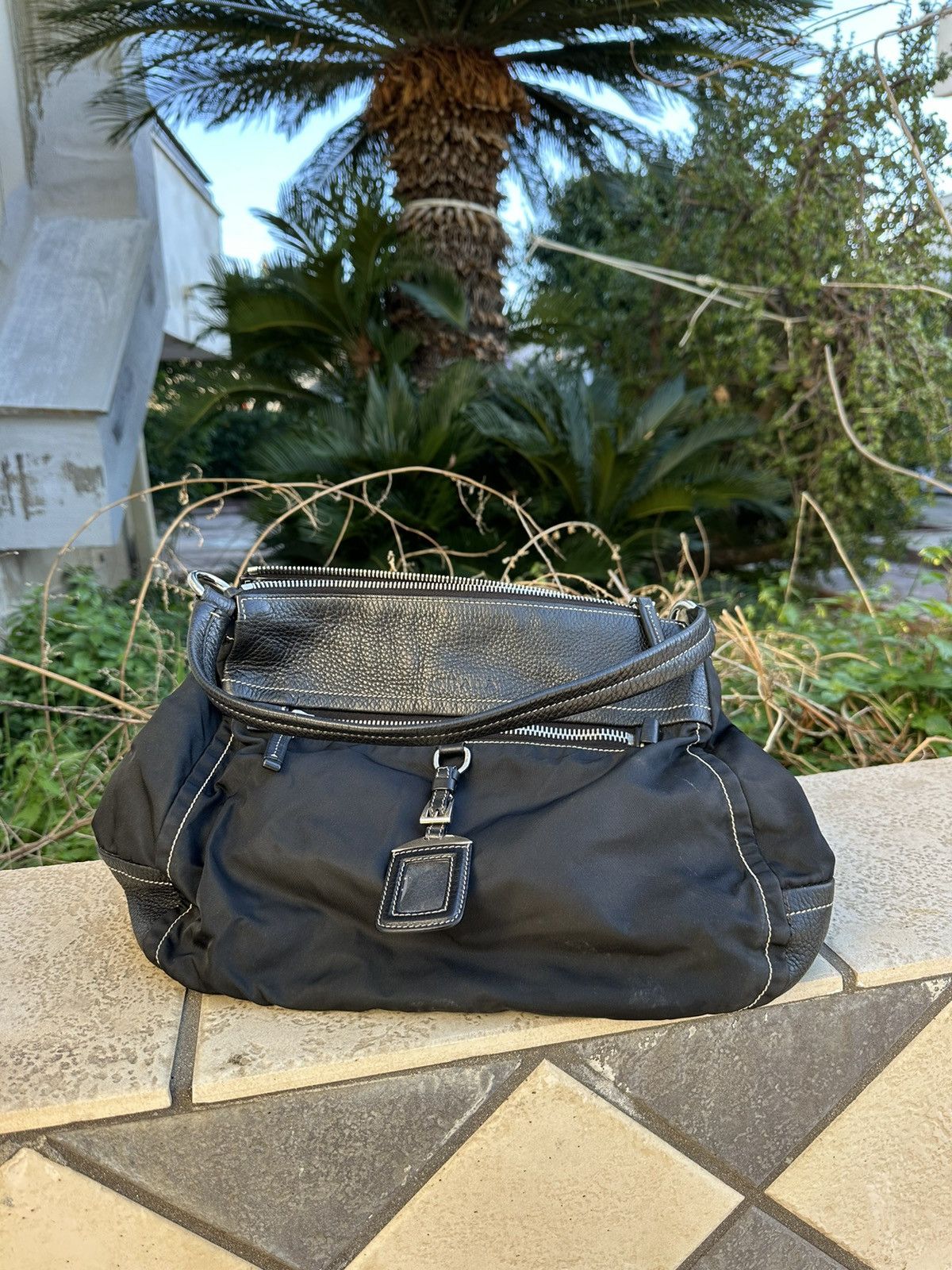 Prada Prada Black Shoulder Bag Leather Nylon Size ONE SIZE - 1 Thumbnail