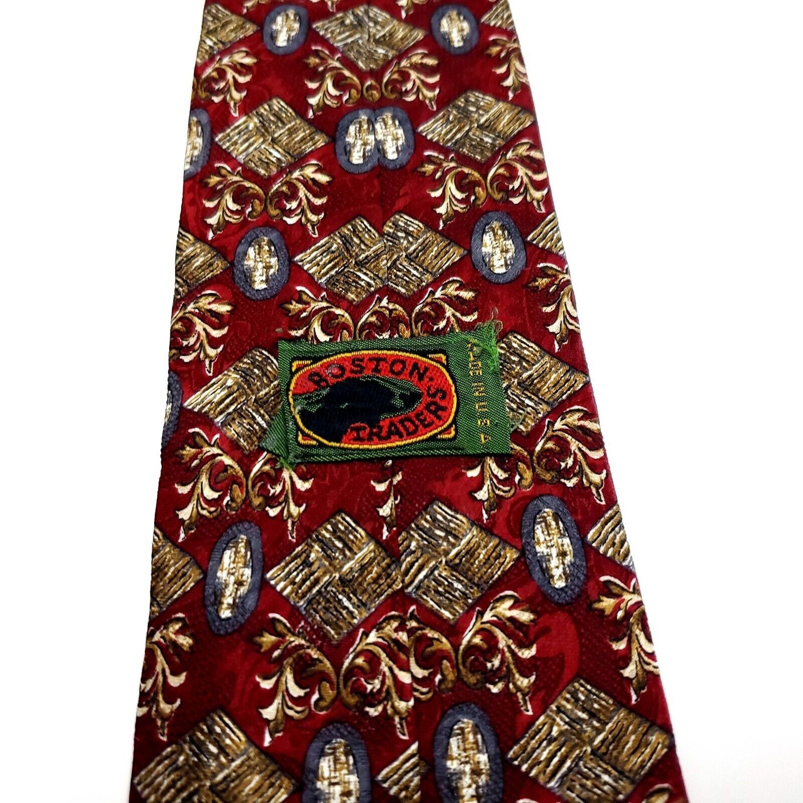 Boston Traders Boston Traders Red Beige Silk Tie Woven Short Wide Geometric Size ONE SIZE - 4 Thumbnail