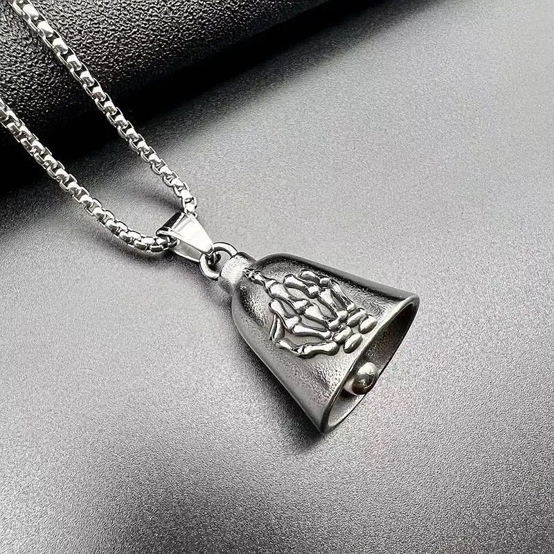 Jewelry Skull Middle Finger Bell Pendant Necklace Size ONE SIZE - 2 Thumbnail