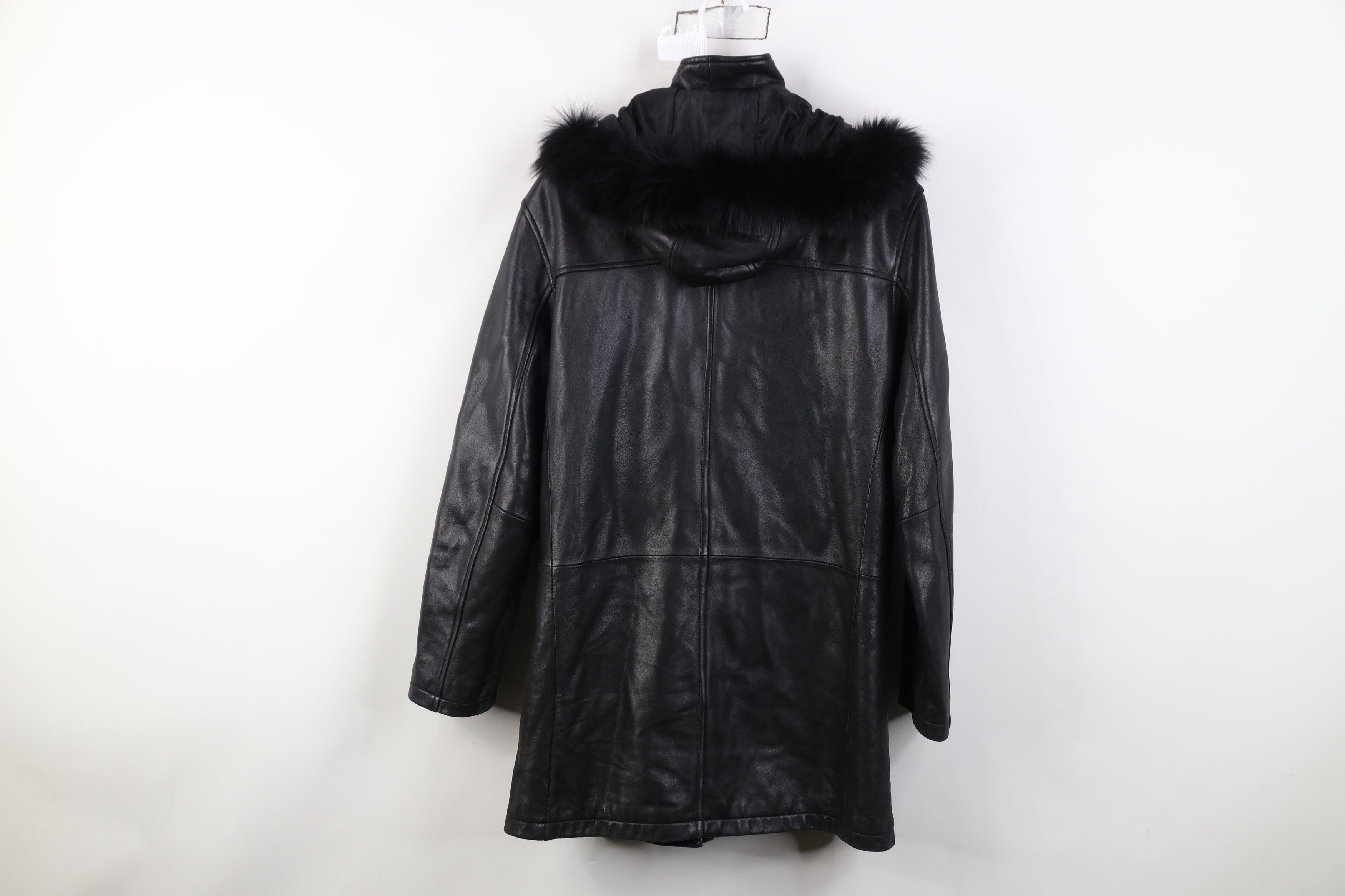 Vintage Vintage 90s Streetwear Leather Fur Trim Hooded Jacket Black Size L / US 10 / IT 46 - 15 Thumbnail