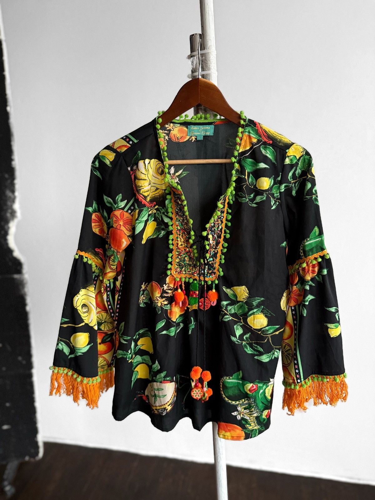 Other Antica Sartoria Womens Black Floral Fruit Print Blouse Top Size S / US 4 / IT 40 - 1 Thumbnail