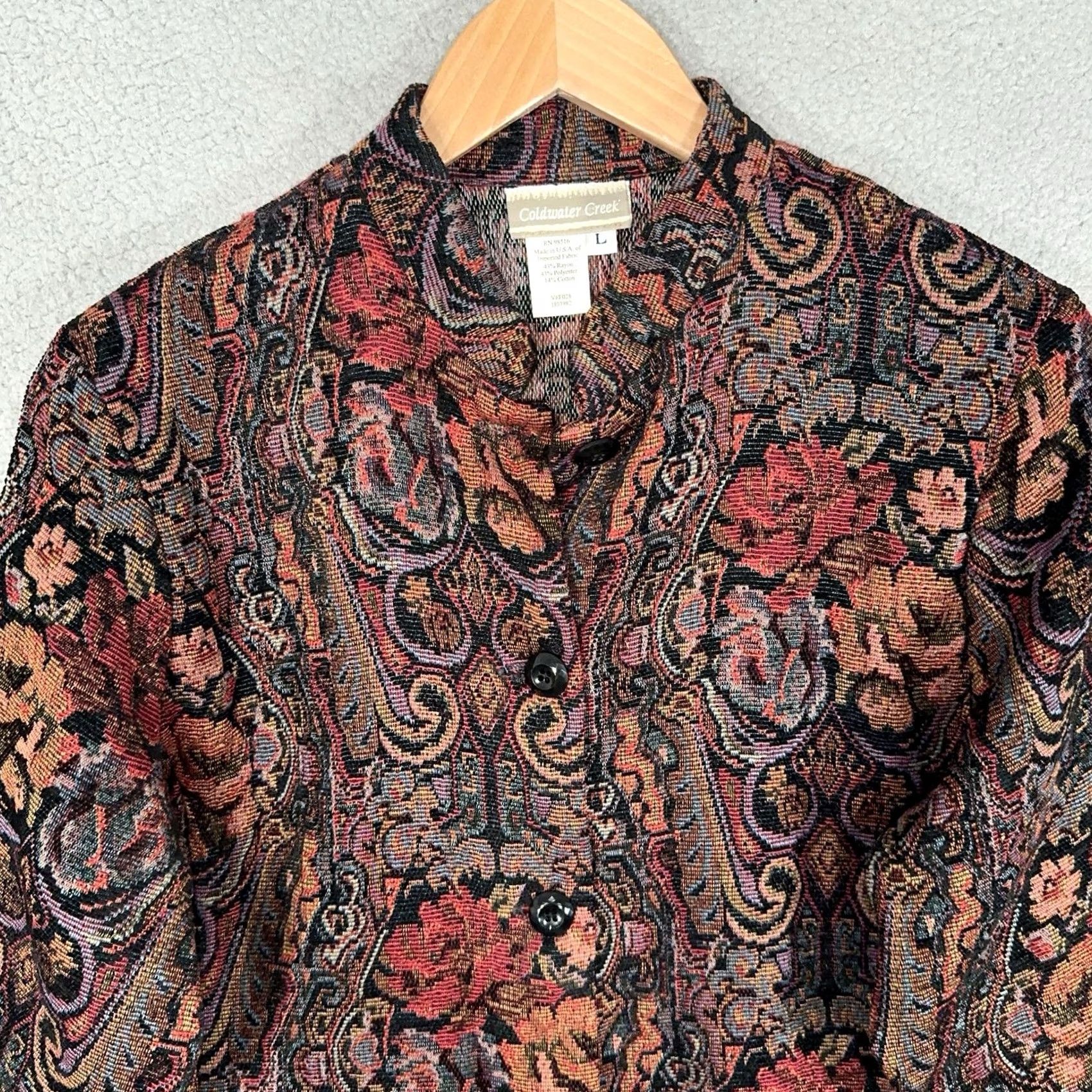 Coldwater Creek Coldwater Creek Jacket Womens Large Tapestry Jacquard Paisley Boho Statement PCS Multicolor Polyester Button Lining Viscose Casual Women's Jacket Size L / US 10 / IT 46 - 2 Thumbnail
