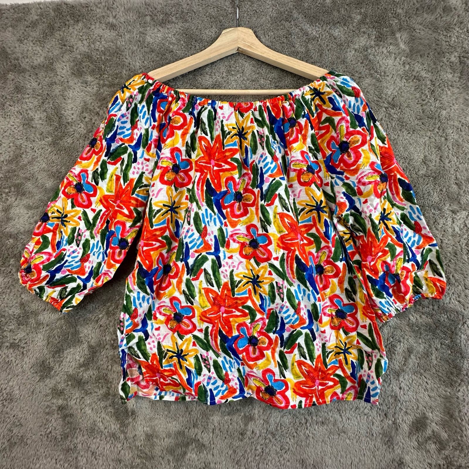 Other Hester Orchard Linen L Bright Floral Off Shoulder Top Blouse Size L / US 10 / IT 46 - 2 Thumbnail