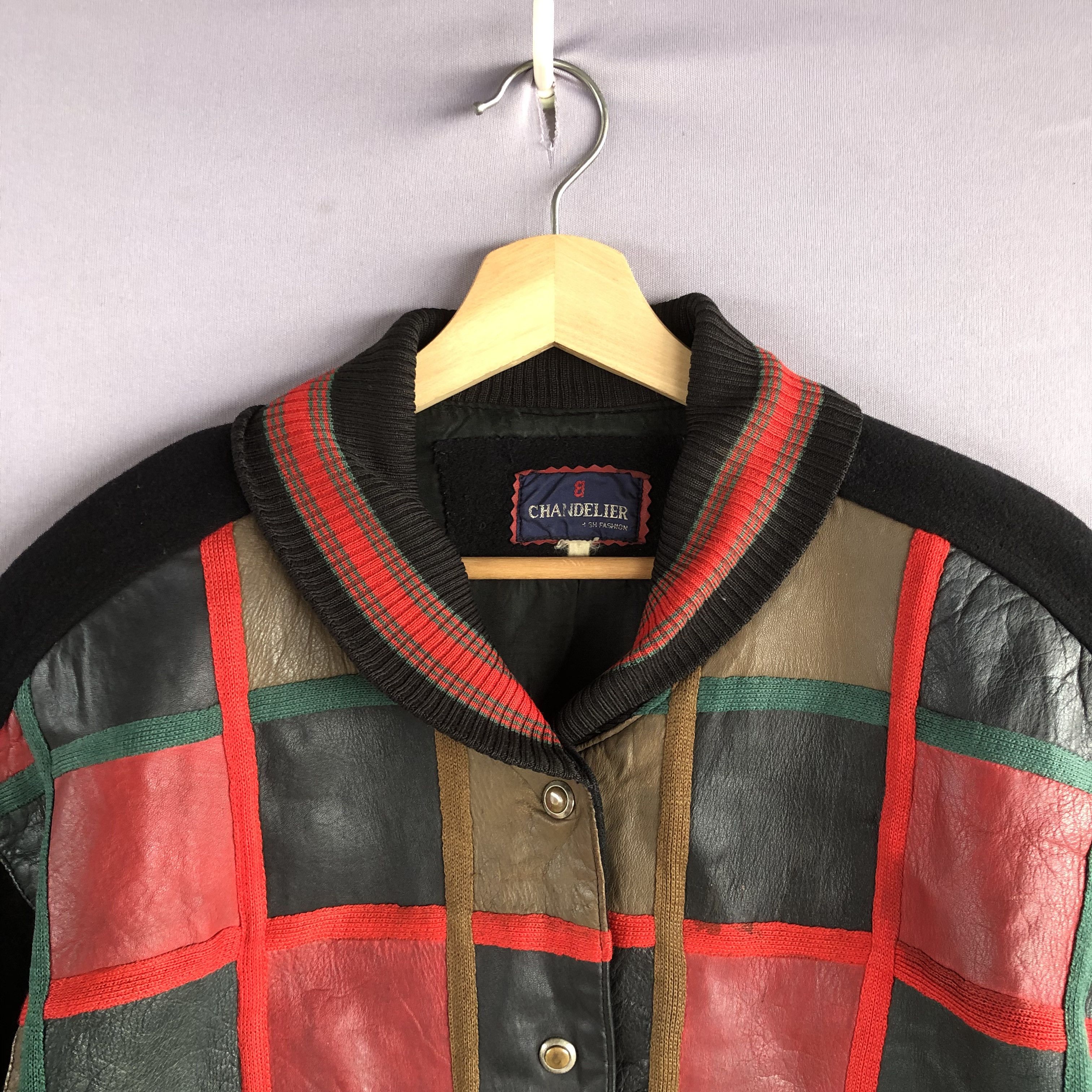 Vintage Vintage 90s Chandelier Tartan Leather Varsity Wool Jacket Size US M / EU 48-50 / 2 - 5 Thumbnail