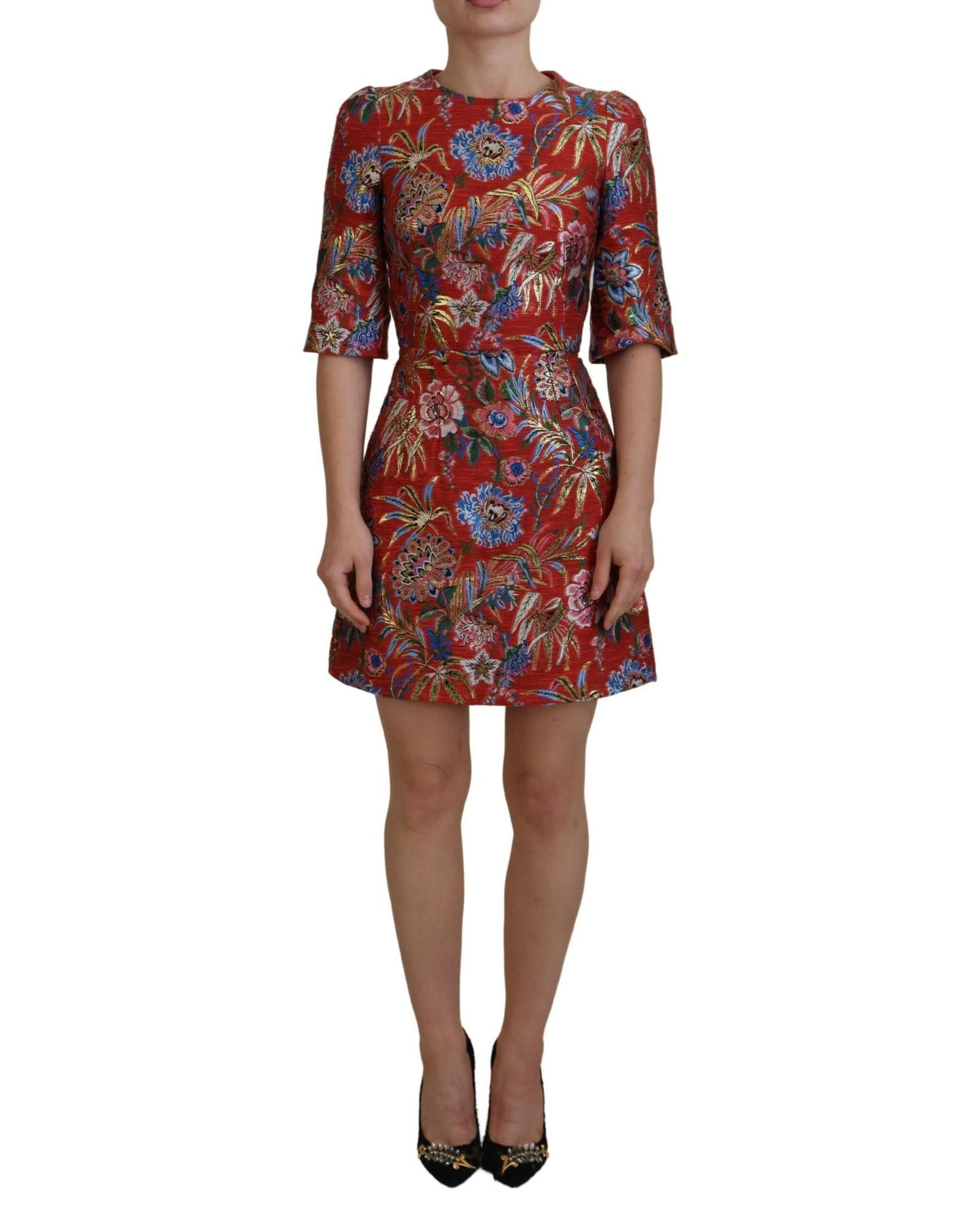 image of Dolce Gabbana Floral Jacquard A-Line Mini Dress in Red, Women's (Size XS)