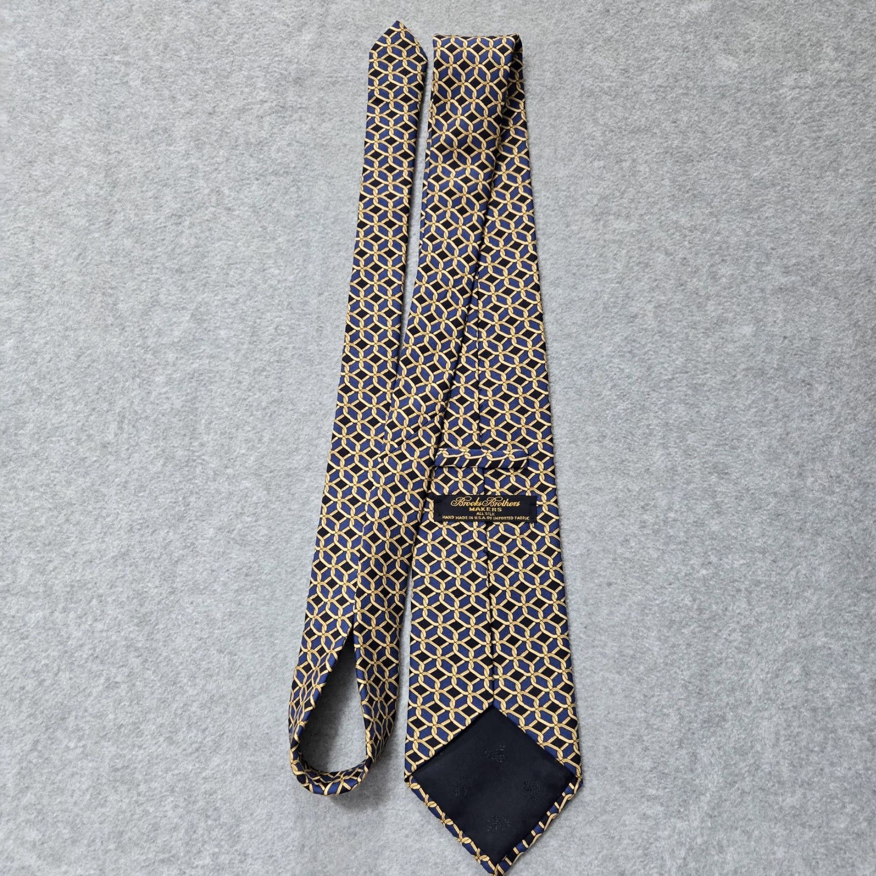 Brooks Brothers Brooks Brothers Tie Mens Silk Geometric Chain Print Made USA Classic Dress Necktie Navy Gold, One Size, Woven, Logo Accents, Mens Size ONE SIZE - 4 Thumbnail