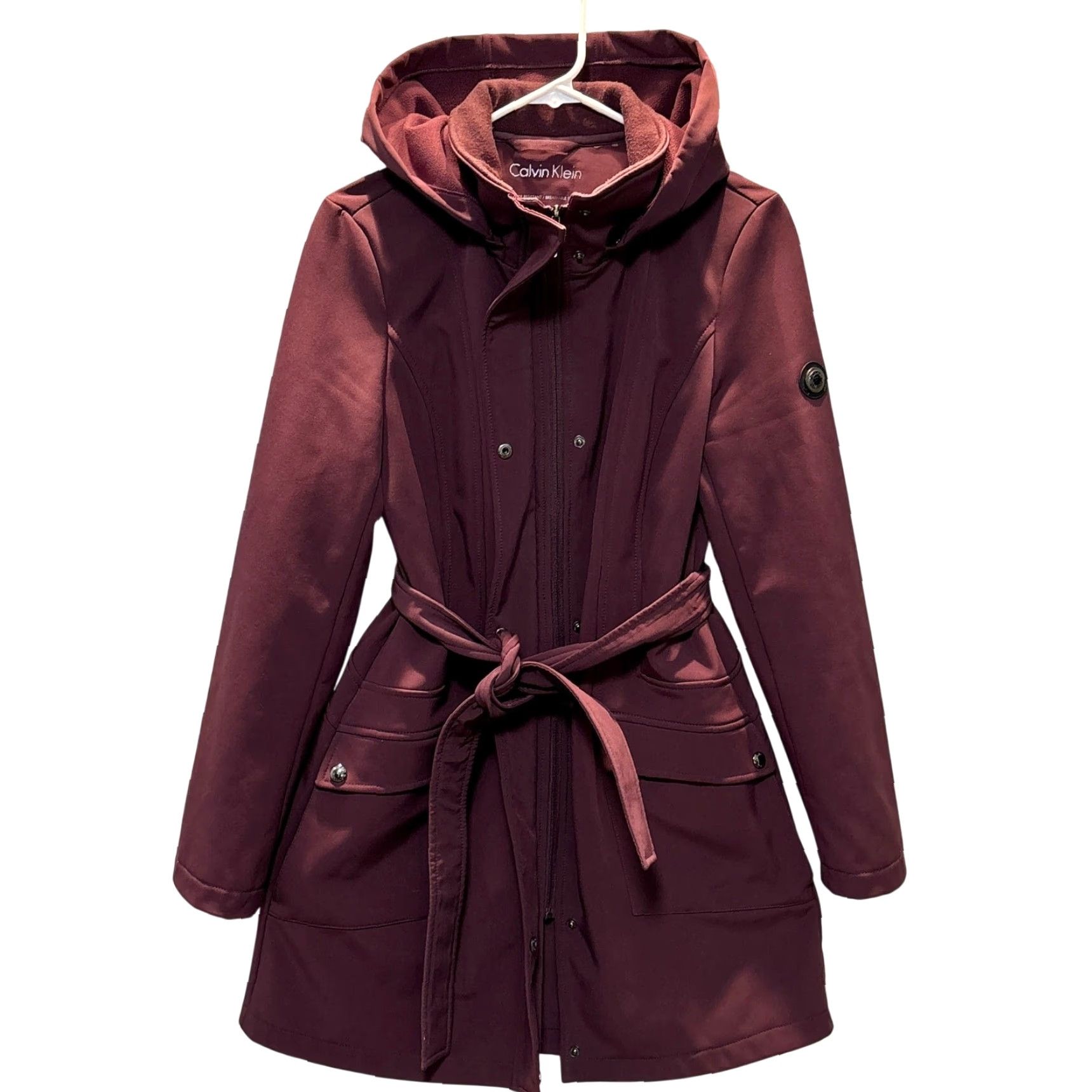 Calvin Klein Calvin Klein Trench Coat Women XS Red Water Resistant Belted Hooded Coat Long Zip Pockets Size XS / US 0-2 / IT 36-38 - 2 Thumbnail