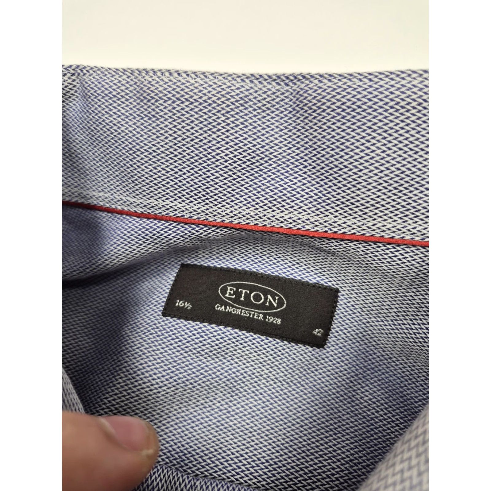 Eton EtonDress Shirt Mens 16.5 34/35 Blue Herringbone Point Collar Classic Fit Size 46R - 3 Thumbnail