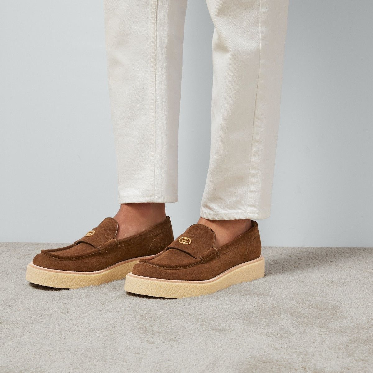 Gucci o1s1wg110425 Men's Loafers With Interlocking G in Brown Size US 7.5 / EU 40-41 - 3 Thumbnail