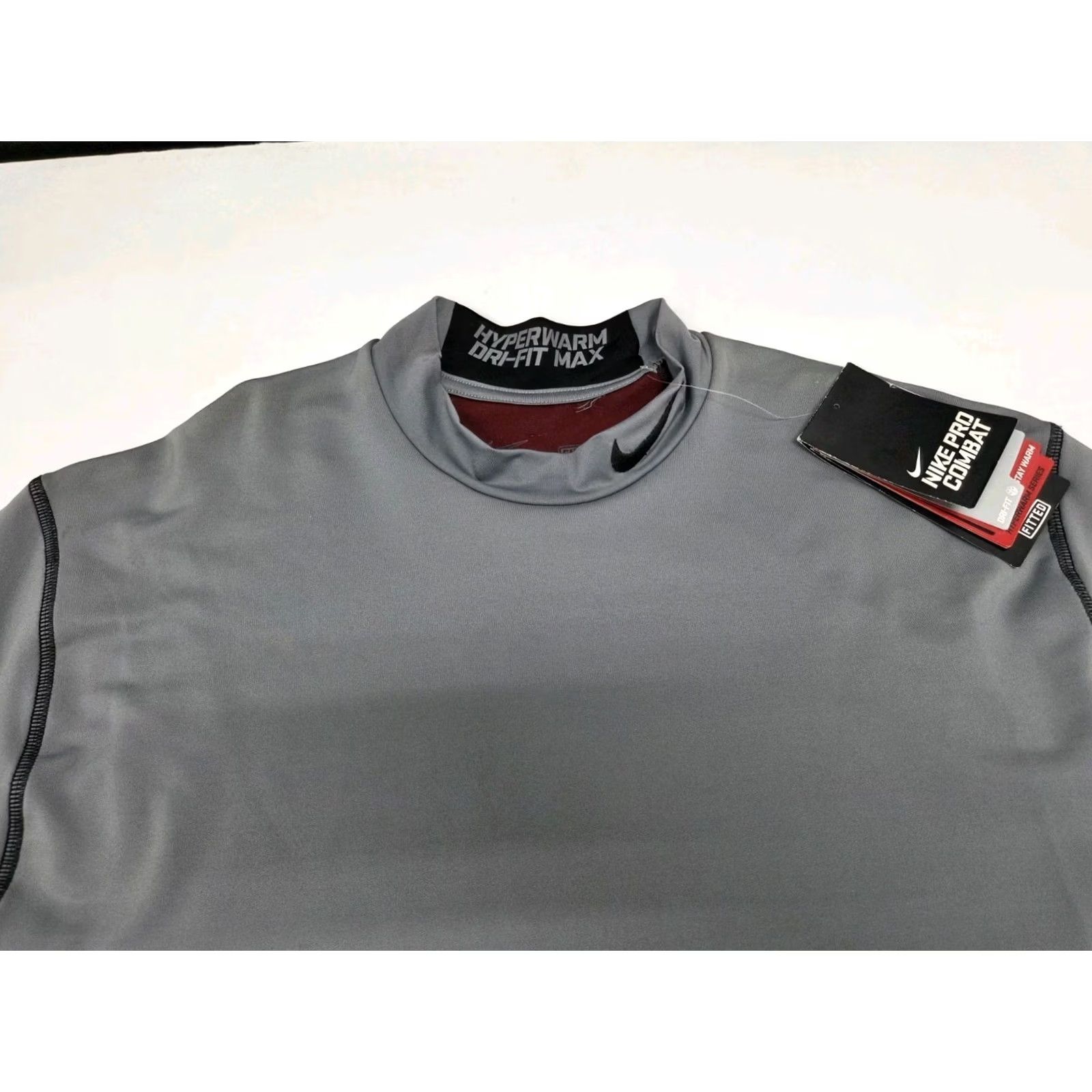 Nike Nike Pro Combat Dri Fit Hyperwarm Max Fitted Long Sleeve Shirt 2XL Grey/Black Nike Mens Athletic Mock Neck Pullover 48 in Chest Size US XXL / EU 58 / 5 - 2 Thumbnail