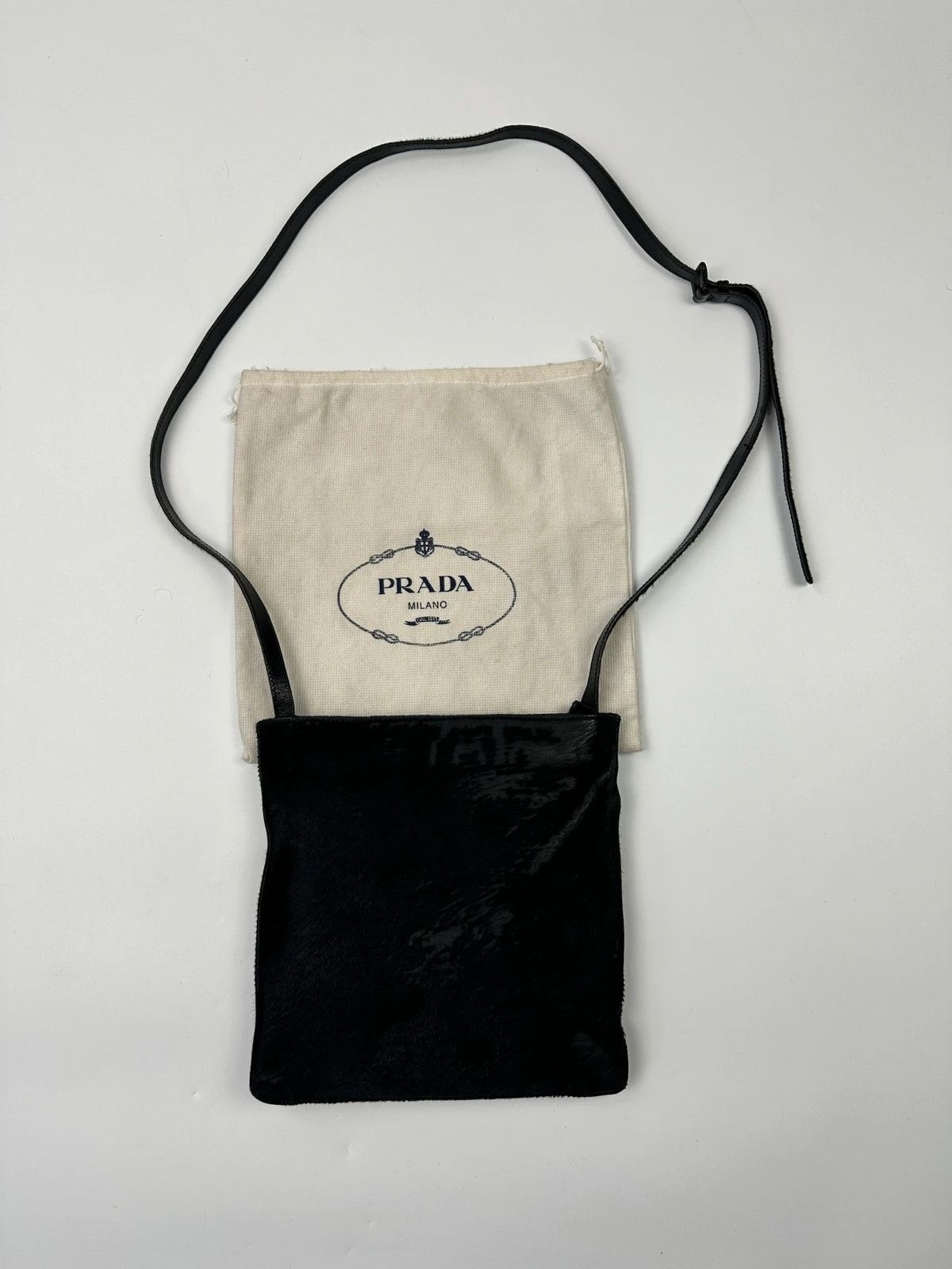 Prada Prada Milano 90’s Leather Fur Black Flat CrossBody Bag Size ONE SIZE - 4 Thumbnail