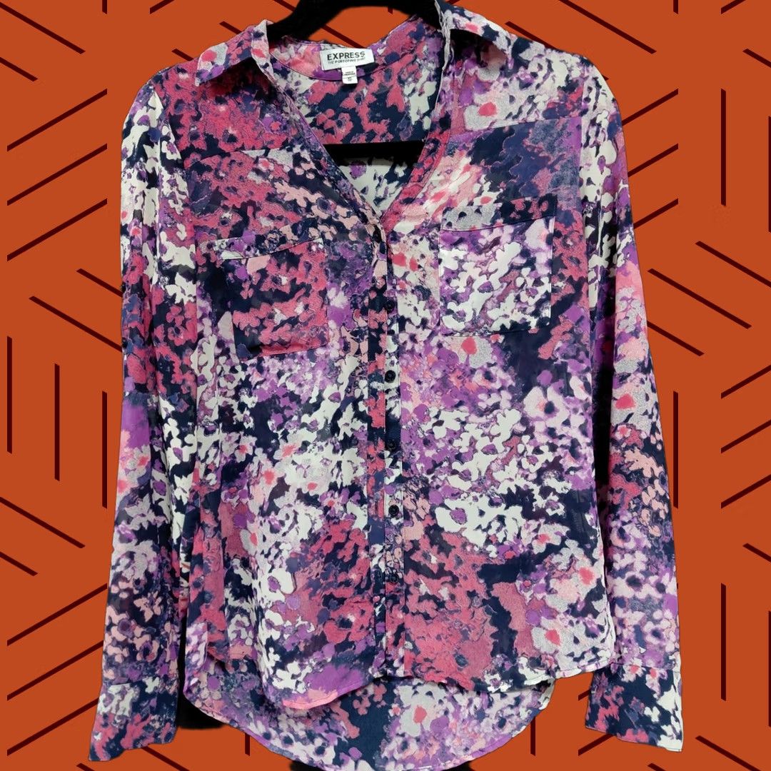Express EXPRESS THE PORTOFINO SHIRT Womens XS Pink Floral Button Top Long Sleeve Collared Size Size XS / US 0-2 / IT 36-38 - 1 Thumbnail