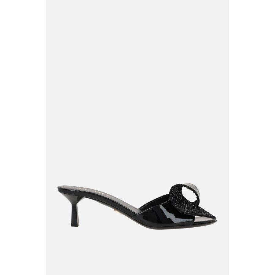 Prada PRADA Black Leather Rhinestone-Embellished Mule Sandals New Size US 6.5 / IT 36.5 - 1 Thumbnail