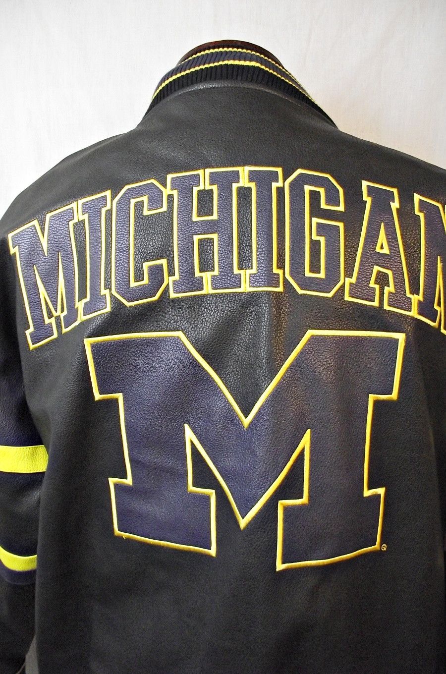NCAA University of Michigan Wolverines Faux Leather Bomber Jacket Size US XL / EU 56 / 4 - 6 Thumbnail