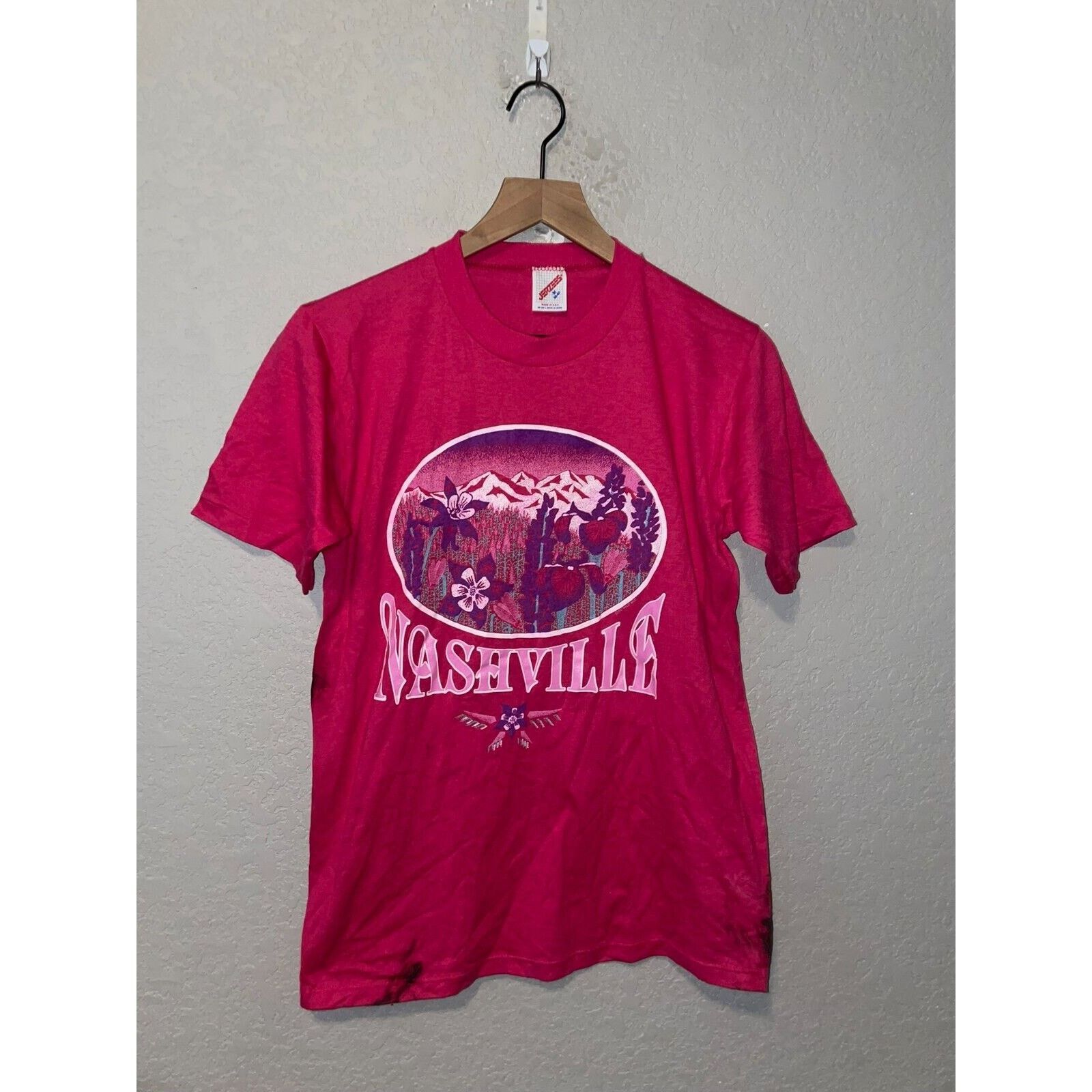 Jerzees Vintage Nashville Shirt Flower Pink Paint 90s Stained VTG M Size US M / EU 48-50 / 2 - 1 Thumbnail