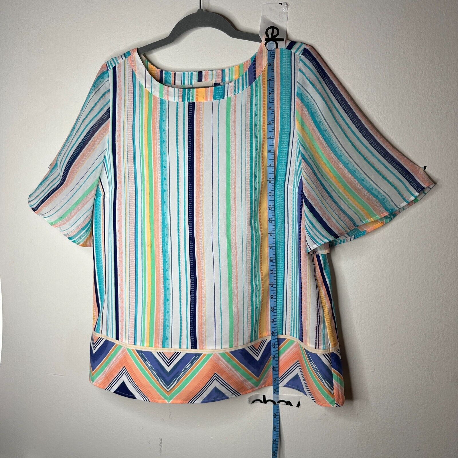 Other Chico's Aqua Peach Aztec Striped Boxy Blouse Short Sleeve 1 Size S / US 4 / IT 40 - 8 Thumbnail