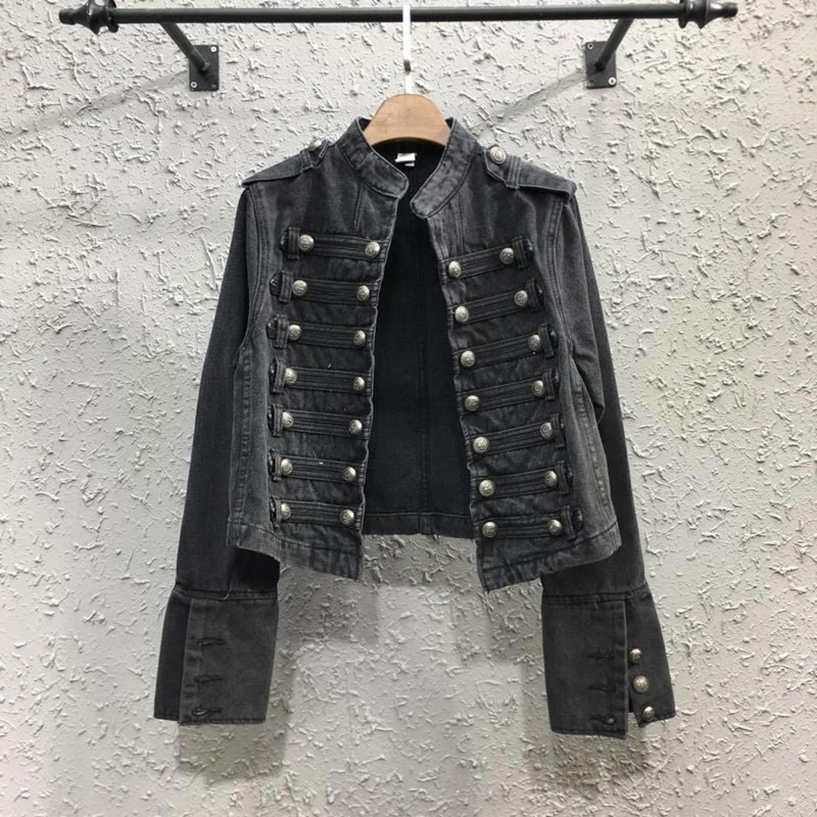 Other Light Blue Military Style Denim Jacket, Fitted Jean Jacket Size US XL / EU 56 / 4 - 11 Thumbnail