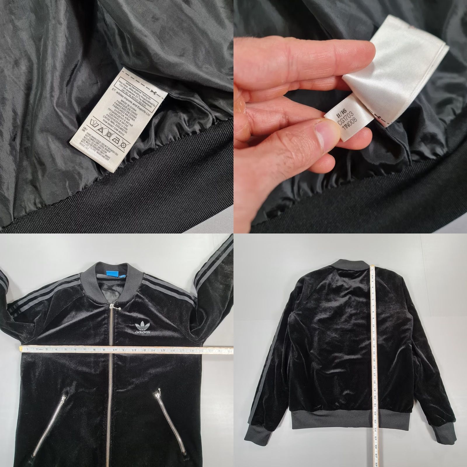 Adidas Adidas Womens Jacket Black Velvet Bomber Full Zip Trefoil 8 UK CG1703 Size M / US 6-8 / IT 42-44 - 8 Thumbnail