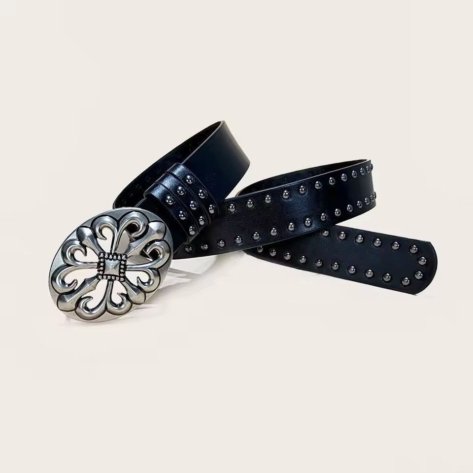 Japanese Brand Gothic Cross Buckle Studded PU Leather Belt 107 cm Size 34 - 1 Thumbnail