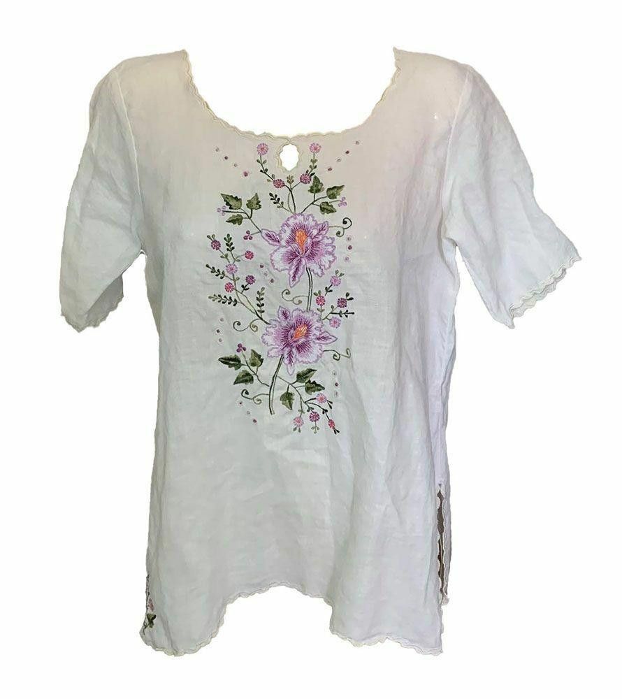 Designer New White Hand Made Embroidered Blouse L Size L / US 10 / IT 46 - 1 Thumbnail