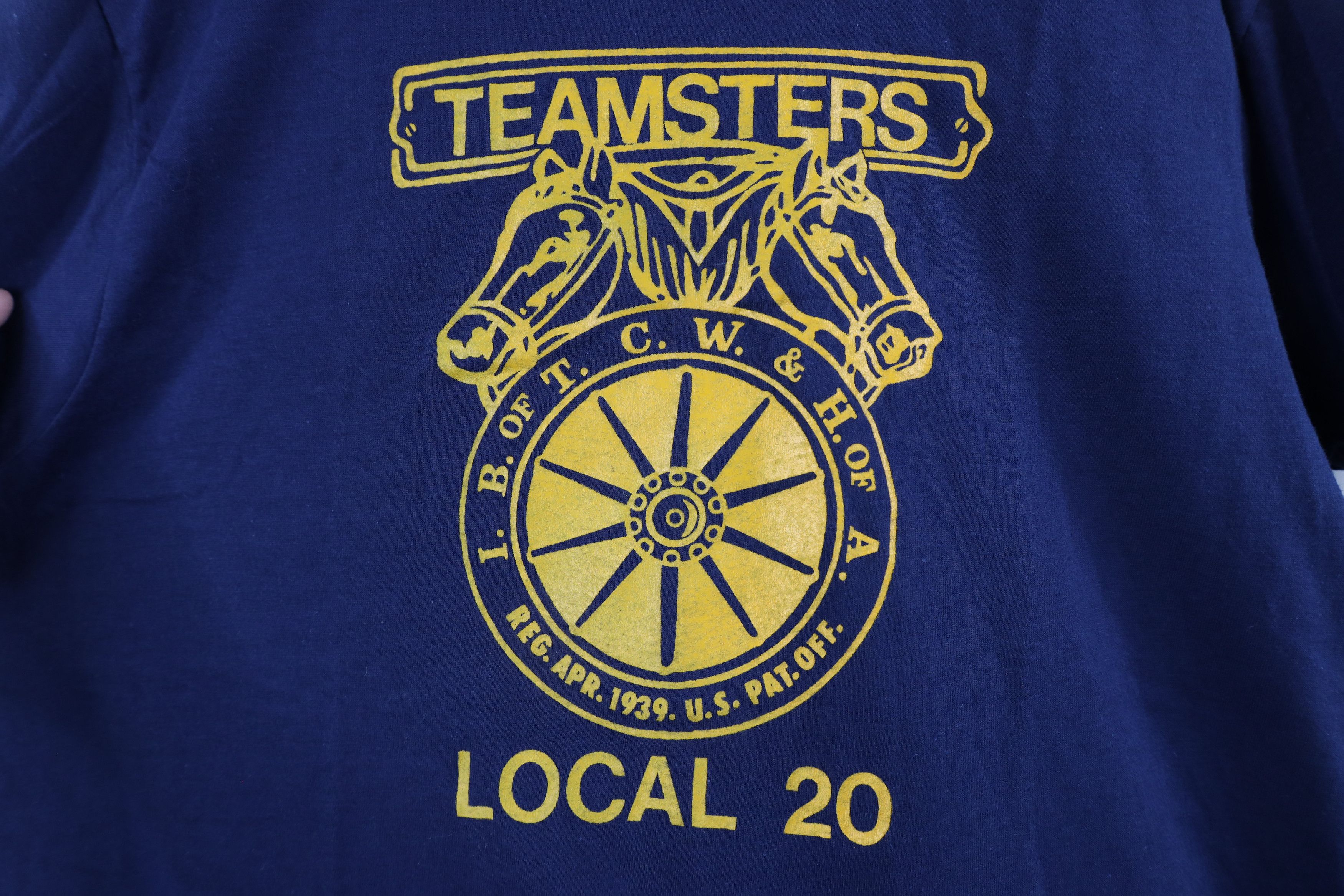 Vintage NOS Vintage 80s Local 20 Teamsters Union T-Shirt Blue USA Size US L / EU 52-54 / 3 - 4 Thumbnail