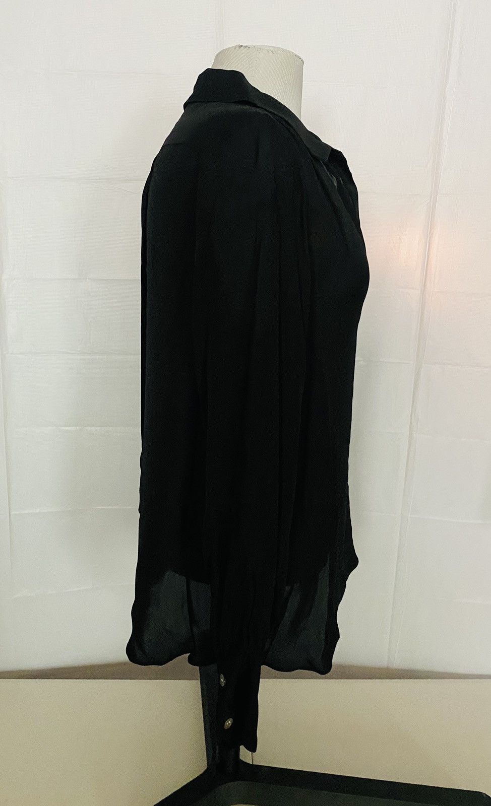 Elie Tahari Elie Tahari Blk Chiffon Sheer Silk Split Satin Collar M NWT Size M / US 6-8 / IT 42-44 - 7 Thumbnail