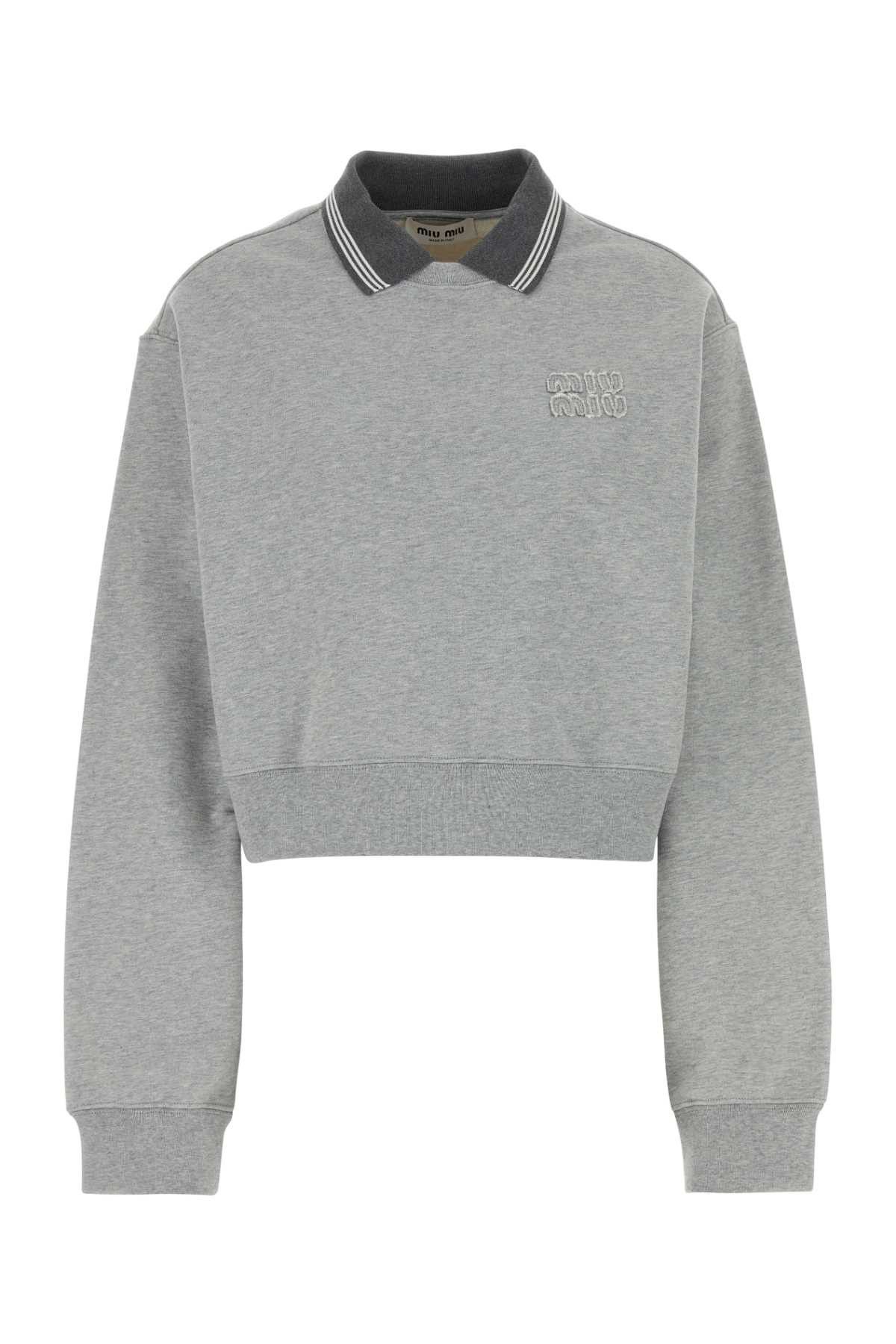 Miu Miu Melange Grey Cotton Oversize Sweatshirt Size L / US 10 / IT 46 - 1 Thumbnail