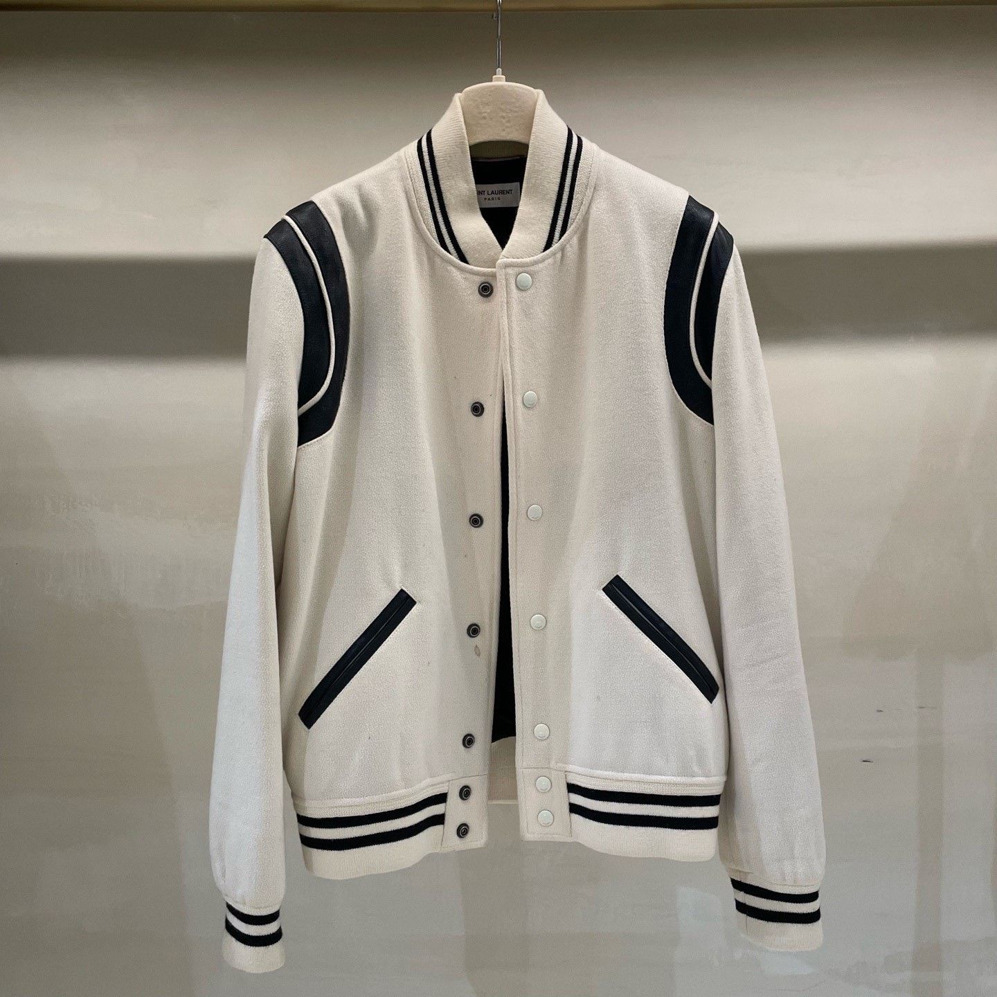 Saint Laurent Paris Saint Laurent Cream Baseball Jacket Size US M / EU 48-50 / 2 - 1 Thumbnail