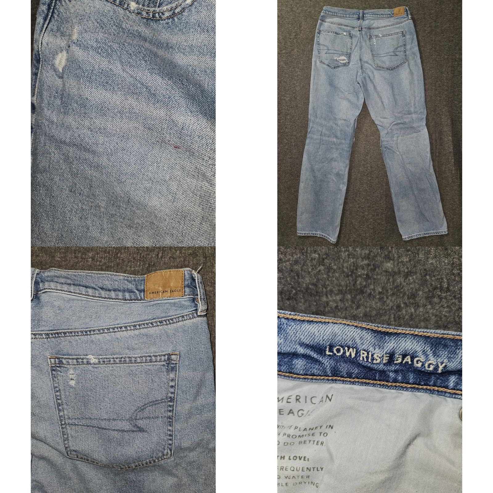 Vintage VINTAGE American Eagle Jeans Womens 12 Blue Distressed Low Rise Saggy Baggy Denim Pants Size 34" / US 12 / IT 48 - 8 Thumbnail