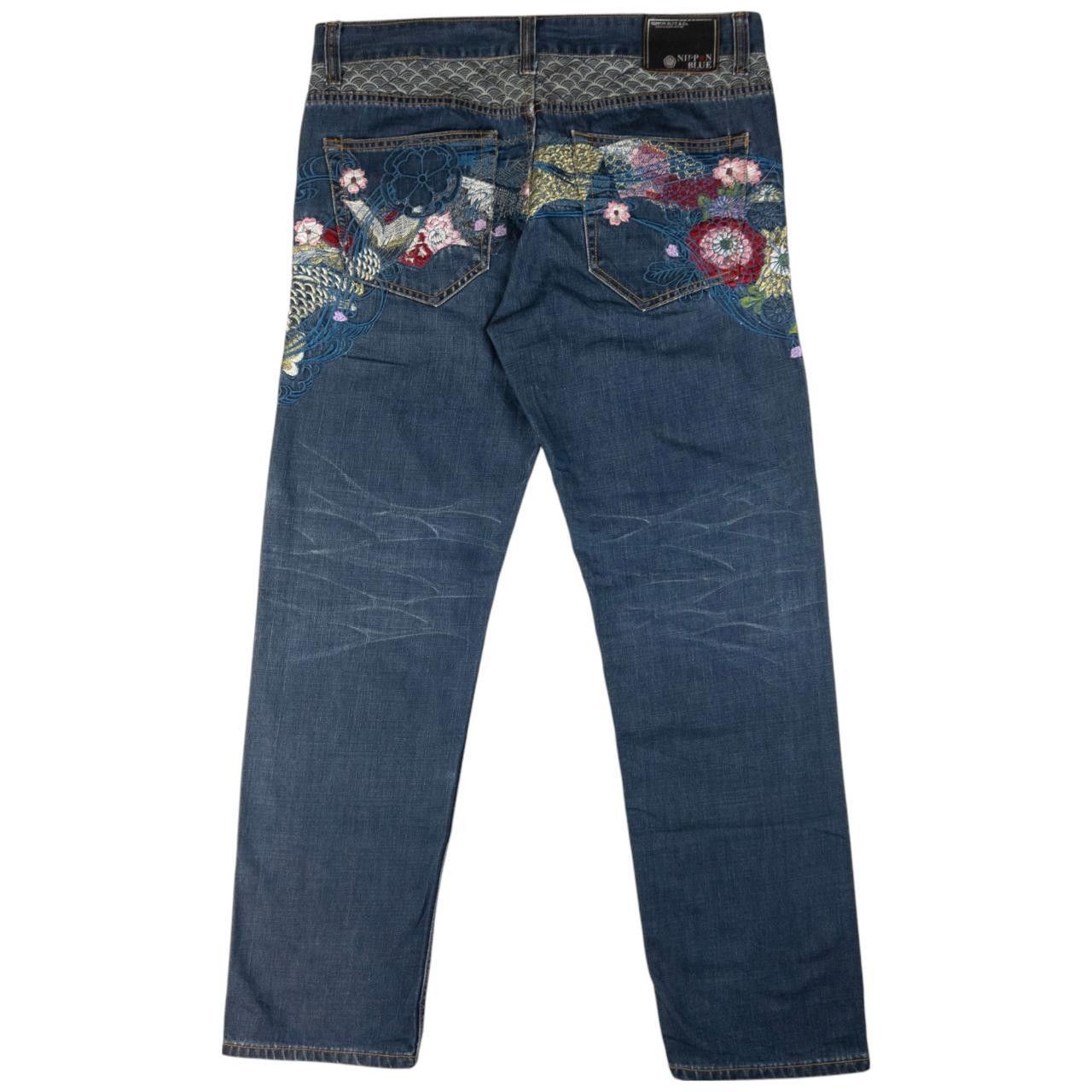Other Vintage Nippon Blue Floral Fish Denim Jeans Size W36 Size US 36 / EU 52 - 4 Thumbnail