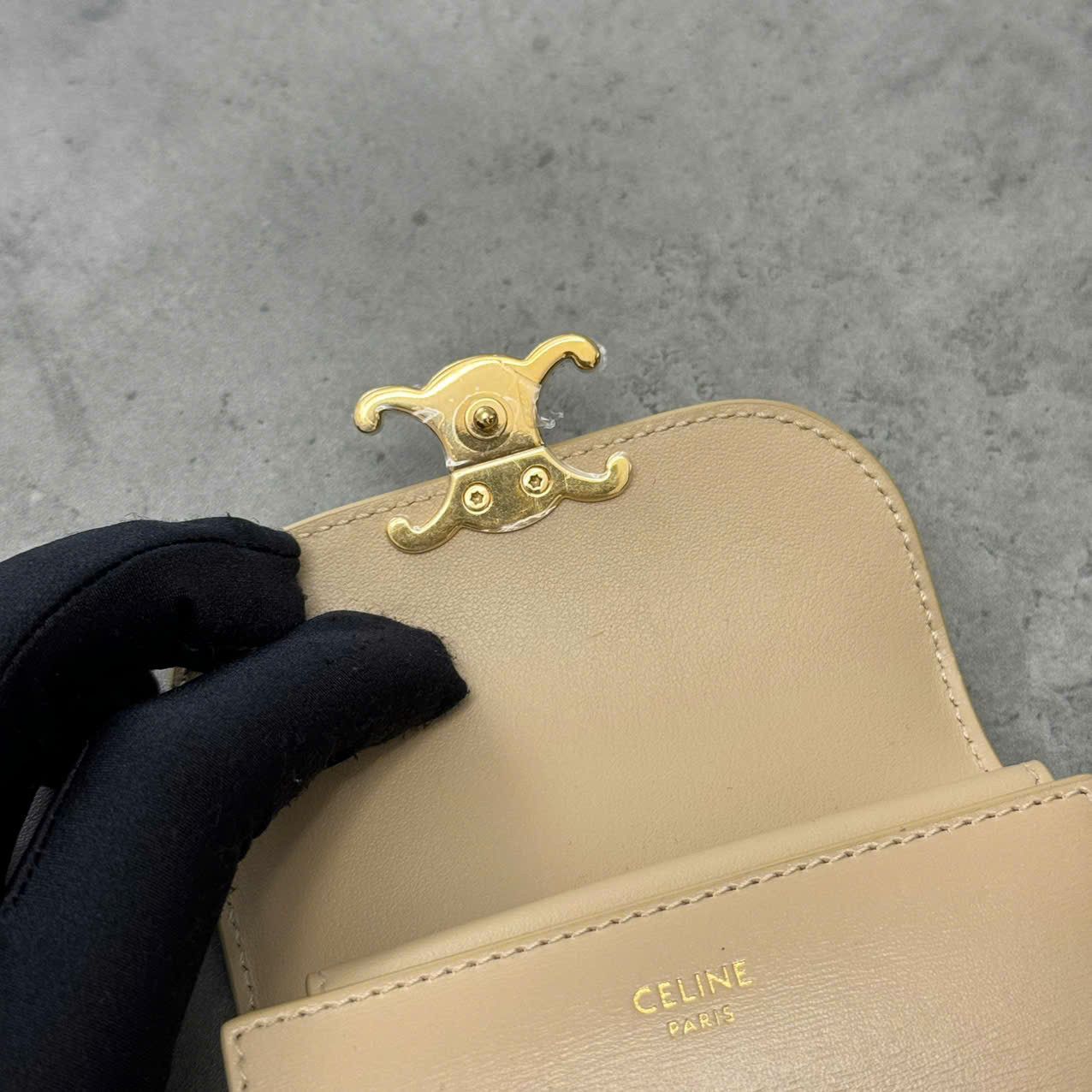 Celine CELINE Small Wallet Triomphe In Shiny Calfskin BEIGE Size ONE SIZE - 8 Thumbnail
