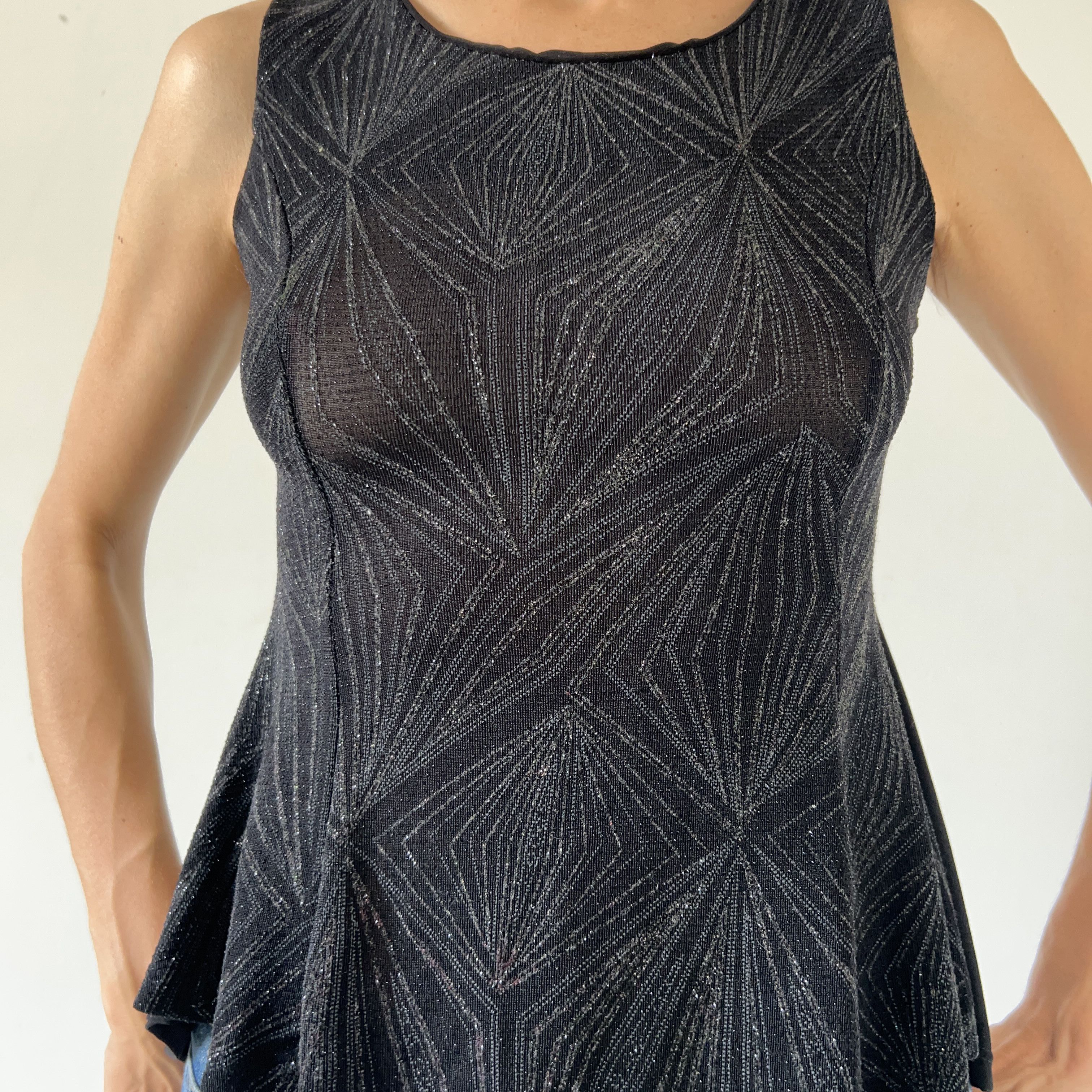 Vintage Vintage 90s black glitter peplum tank top Size M / US 6-8 / IT 42-44 - 2 Thumbnail