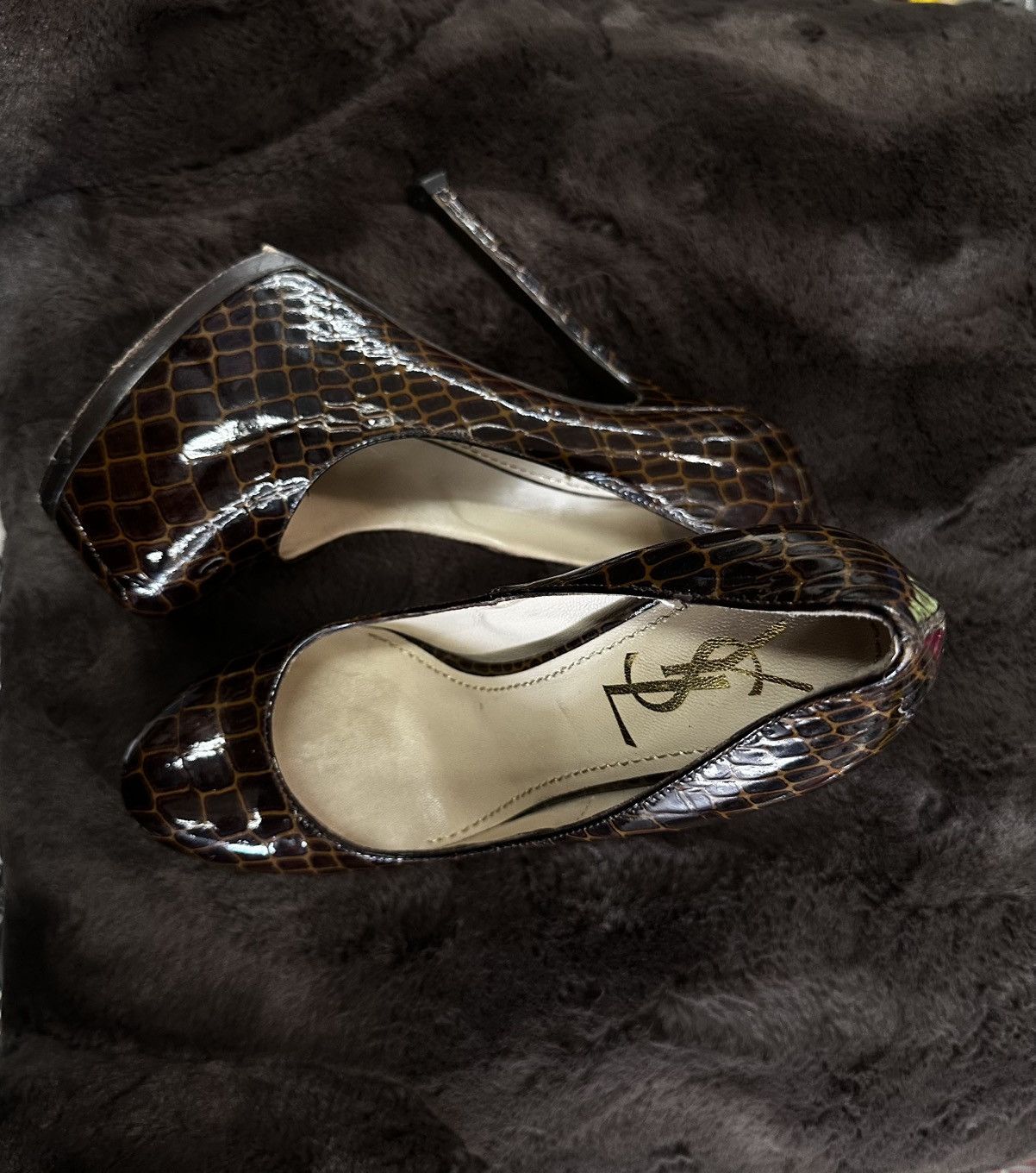 YSL Brown Croc Heels