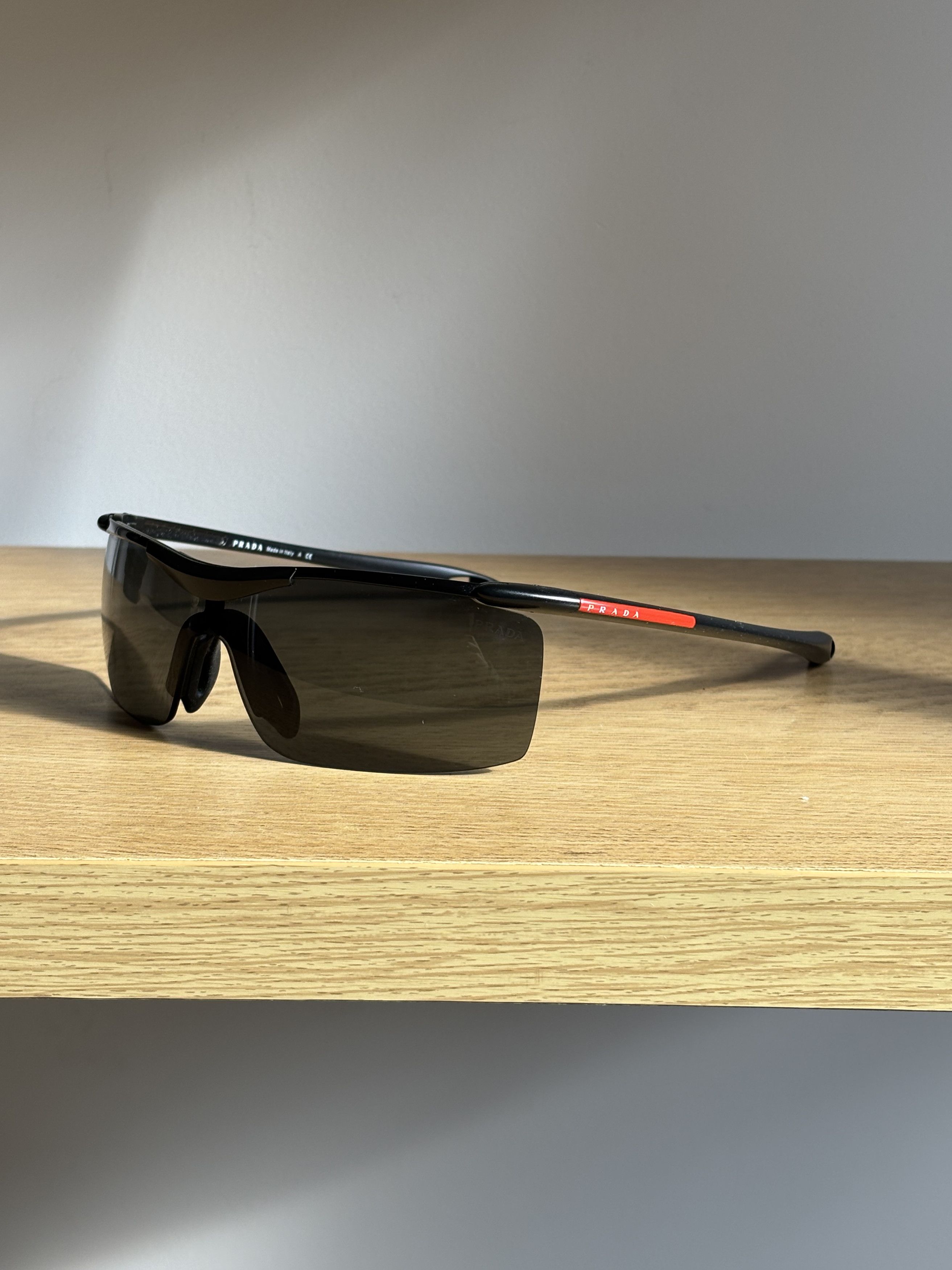 Prada × Vintage PRADA Sunglasses Rectangle Wrap Shield Metal Symbole RI920 Size ONE SIZE - 2 Thumbnail