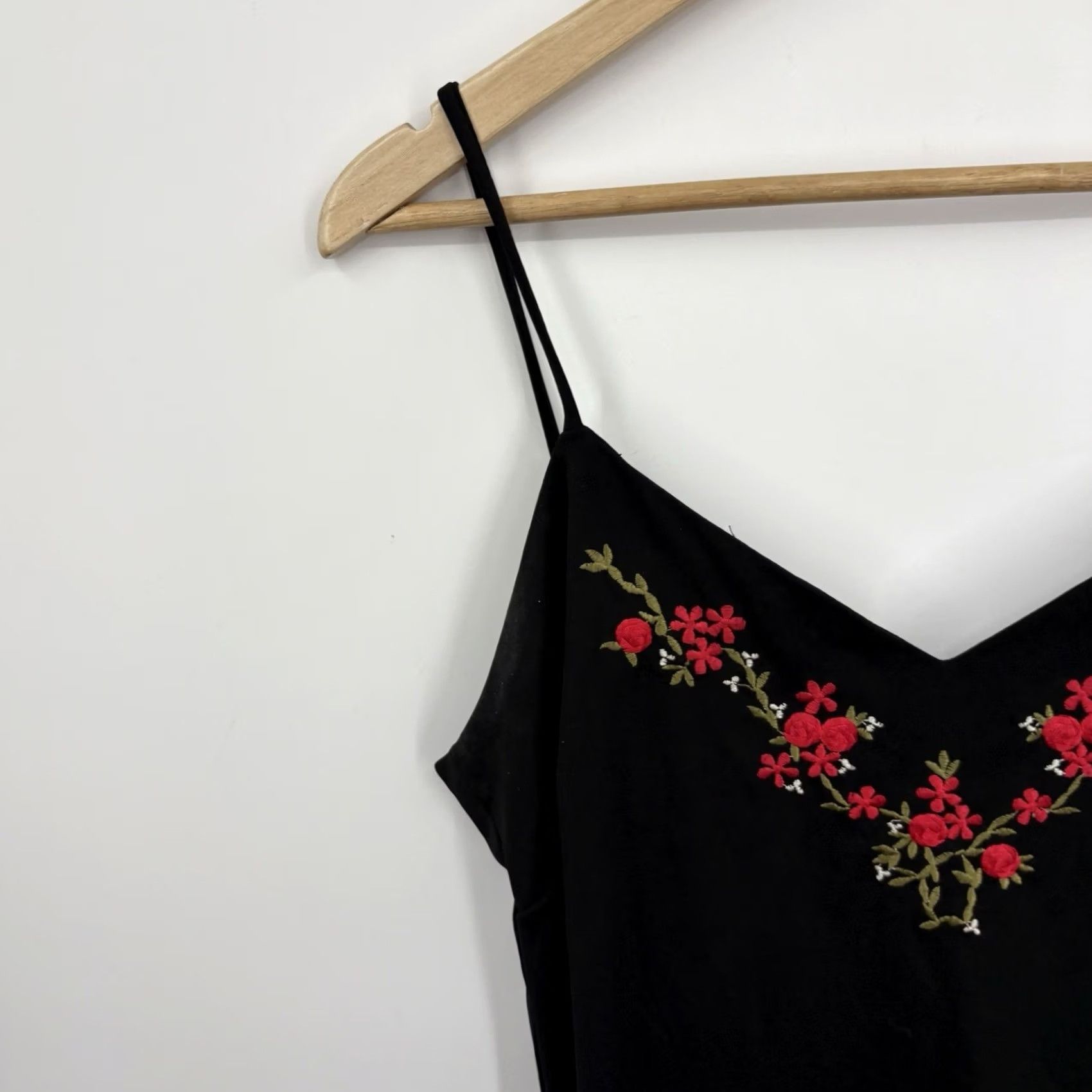 Vintage VINTAGE 90s Y2K Slip Dress Black 6 Whimsigoth Floral Embroidered Dark Fairy Midi Size M / US 6-8 / IT 42-44 - 3 Thumbnail