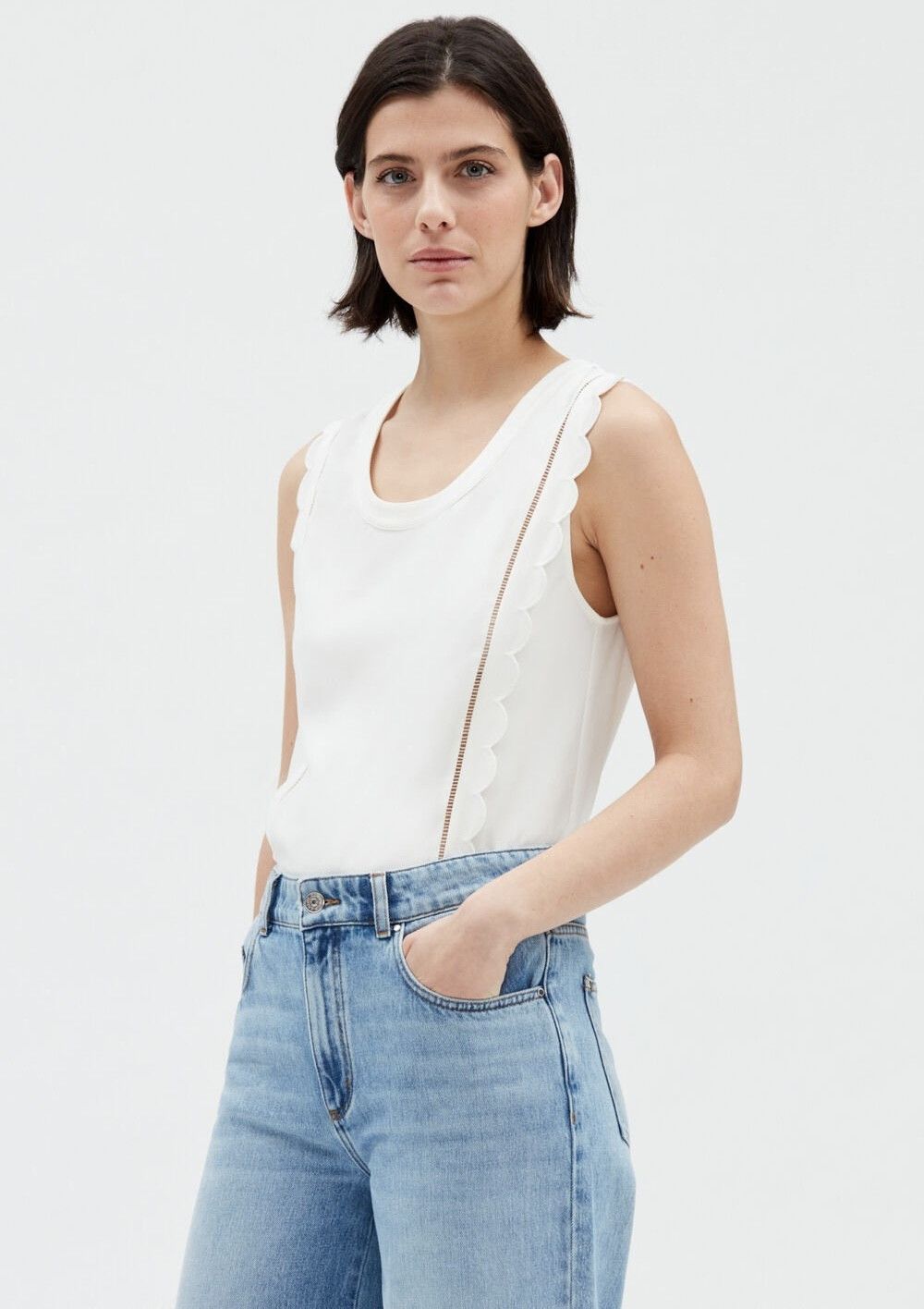 Other Top Claudie Pierlot in ecru with shaped inserts Size L / US 10 / IT 46 - 3 Thumbnail
