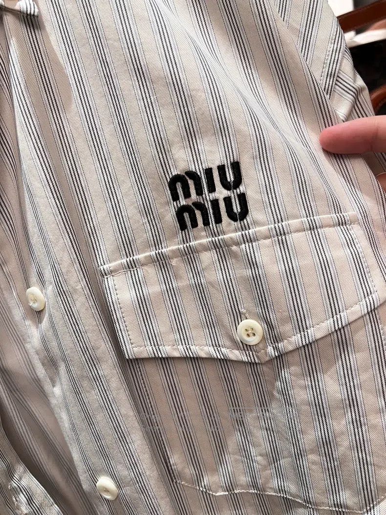 Miu Miu Miu Miu 36 Striped letter embroidered Polo long sleeve shir Size S / US 4 / IT 40 - 3 Thumbnail