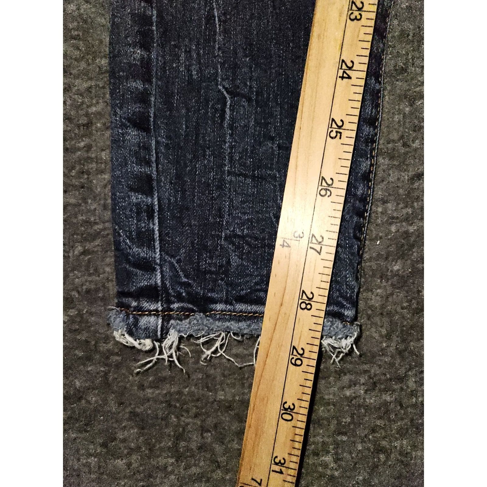 Vintage Kancan Skinny Jeans Women's 27 Low Rise Blue Frayed Hem Distressed Preppy Jeans Distressed Pockets Stretch Zipper Button City 90s Womens Size 27" / US 4 / IT 40 - 6 Thumbnail
